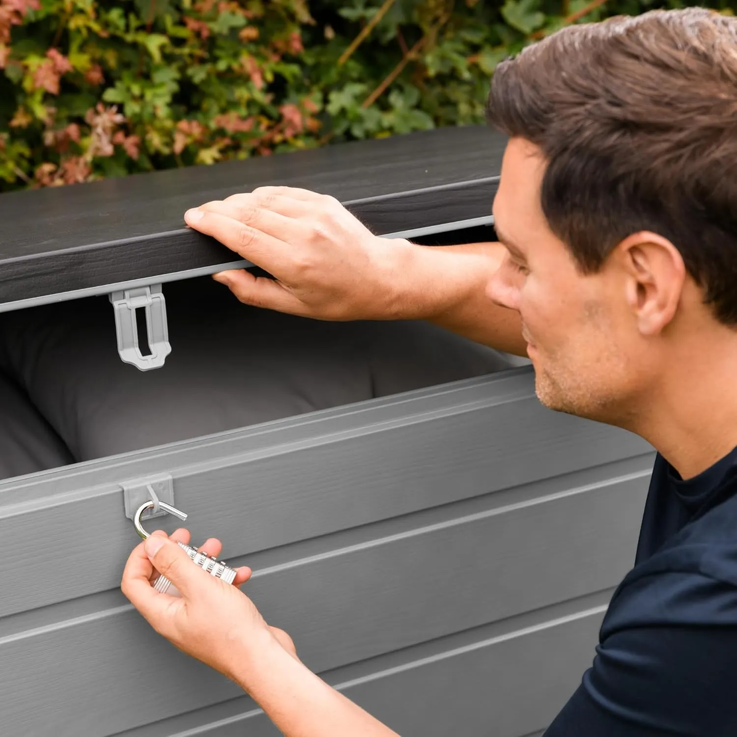 Olsen & Smith 680L MASSIVE Capacity Outdoor Garden Storage Box Plastic Shed - Weatherproof & Sit On with Wood Effect Chest