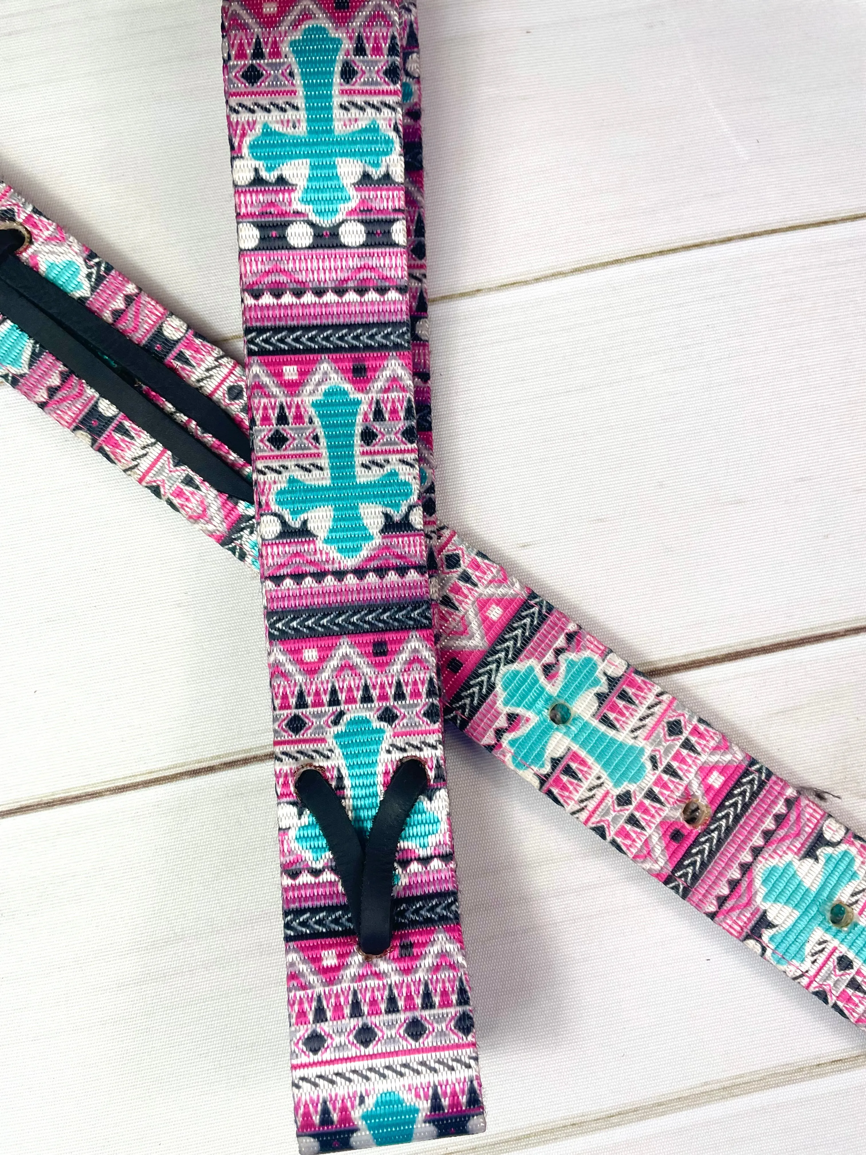 Pink and Turquoise Cross Cinch Strap Set