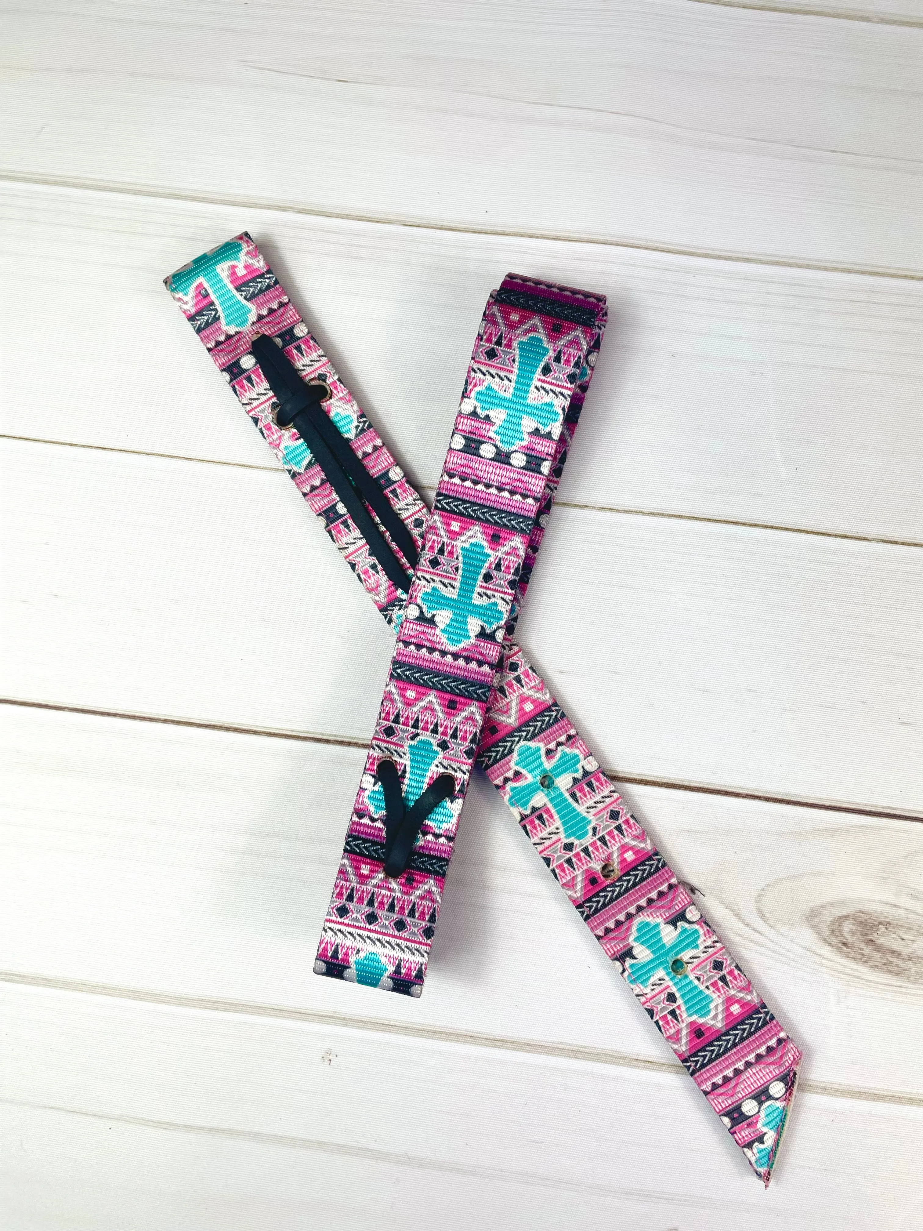 Pink and Turquoise Cross Cinch Strap Set