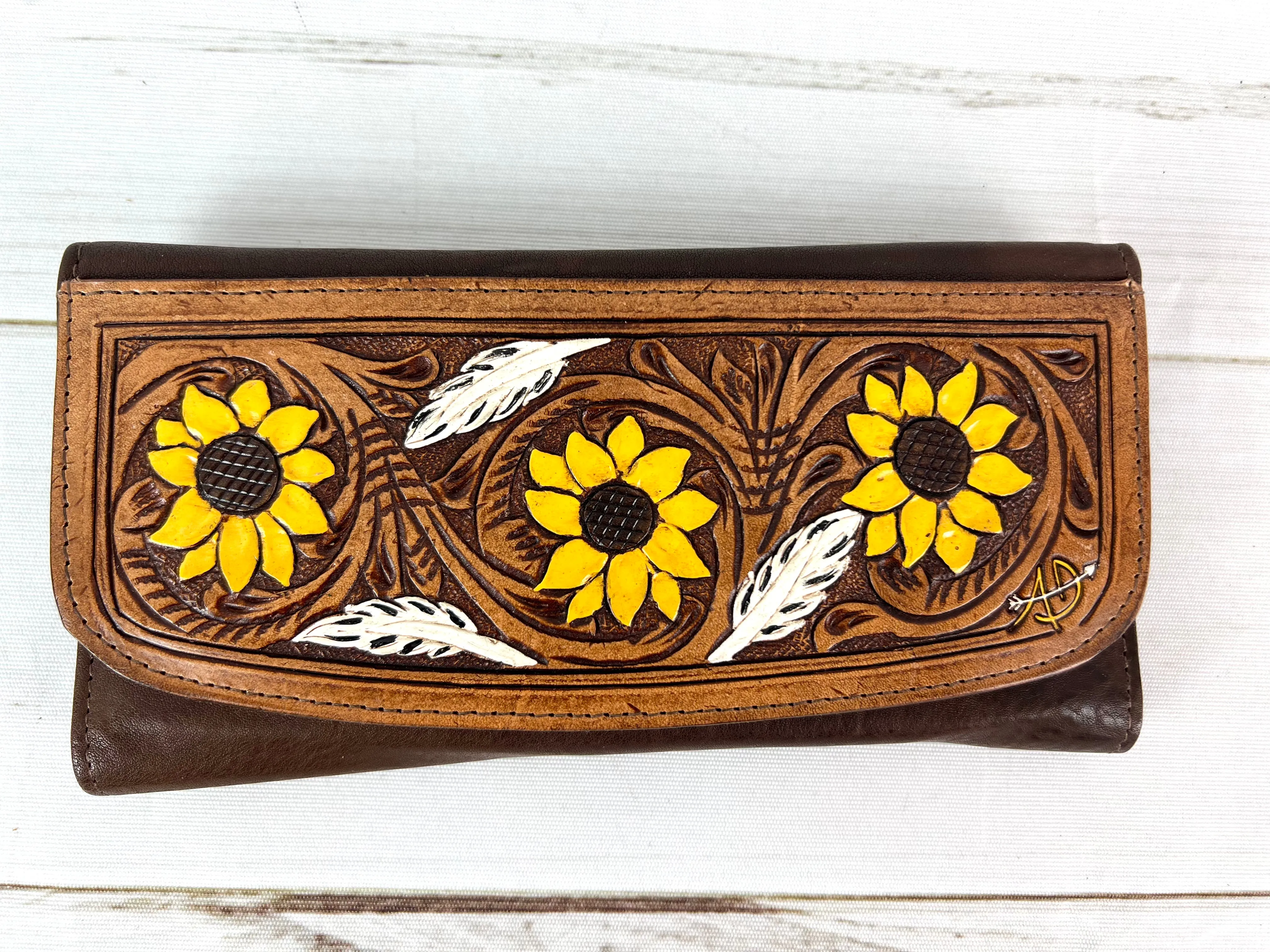 Powell Tooled Sunflower White Feather Wallet