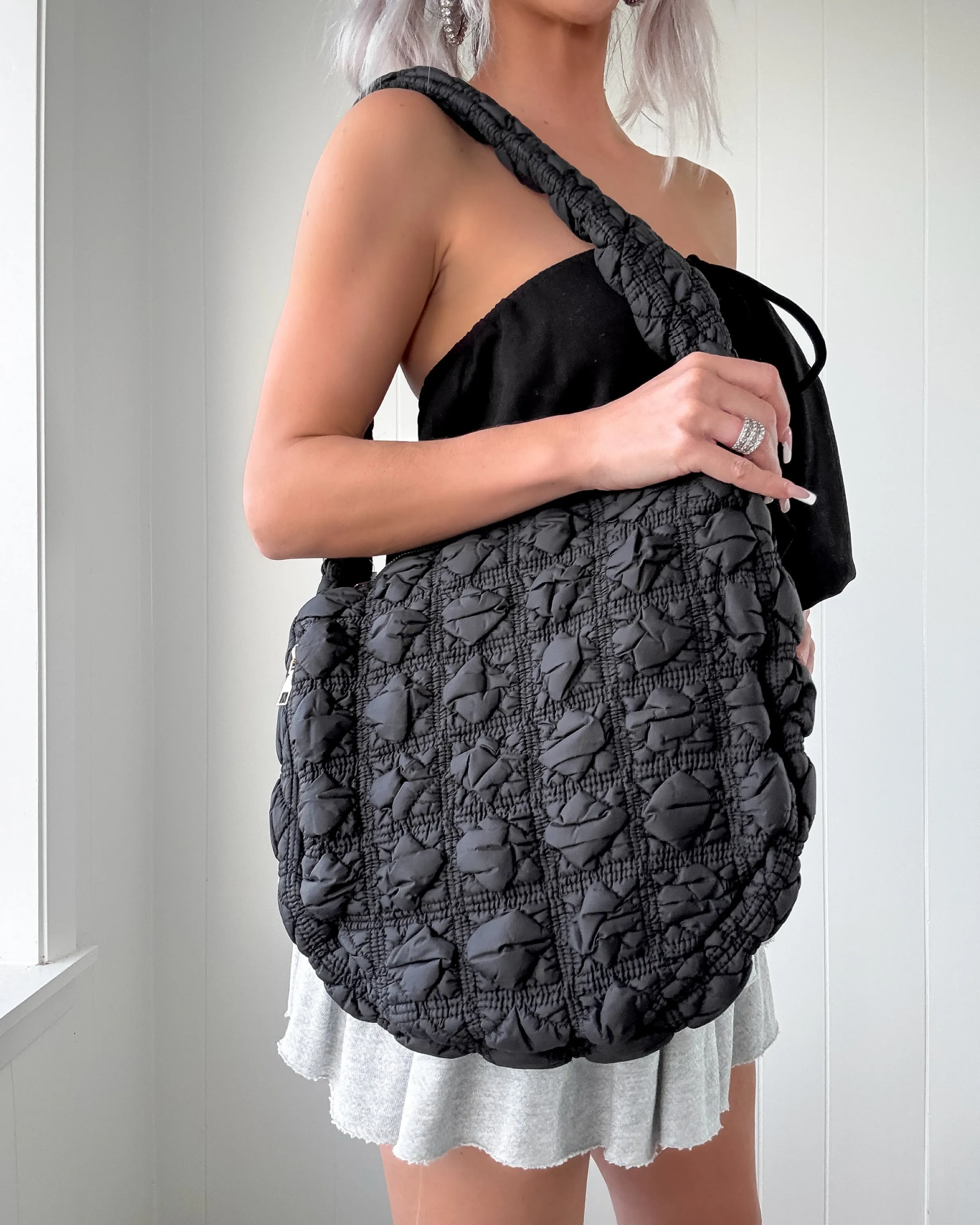 Quilted Slouch Bag - Black