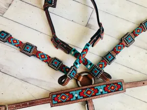 Red & Teal Diamond Pattern Wither Strap