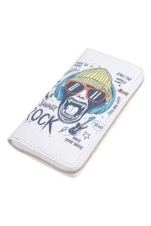ROCK MONKEY PRINT LEATHER ZIPPER WALLET