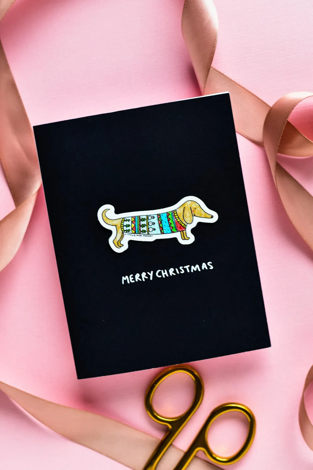 Sausage Dog Christmas Card  (Vinyl Sticker Greeting Card)