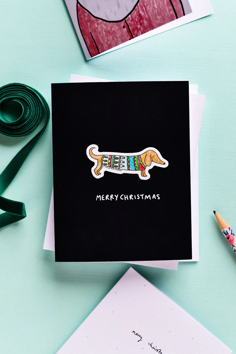 Sausage Dog Christmas Card  (Vinyl Sticker Greeting Card)