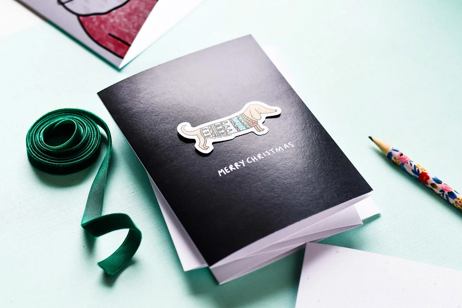 Sausage Dog Christmas Card  (Vinyl Sticker Greeting Card)