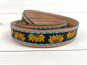 Sunflower Blue Buckstitch Leather Handbag Strap