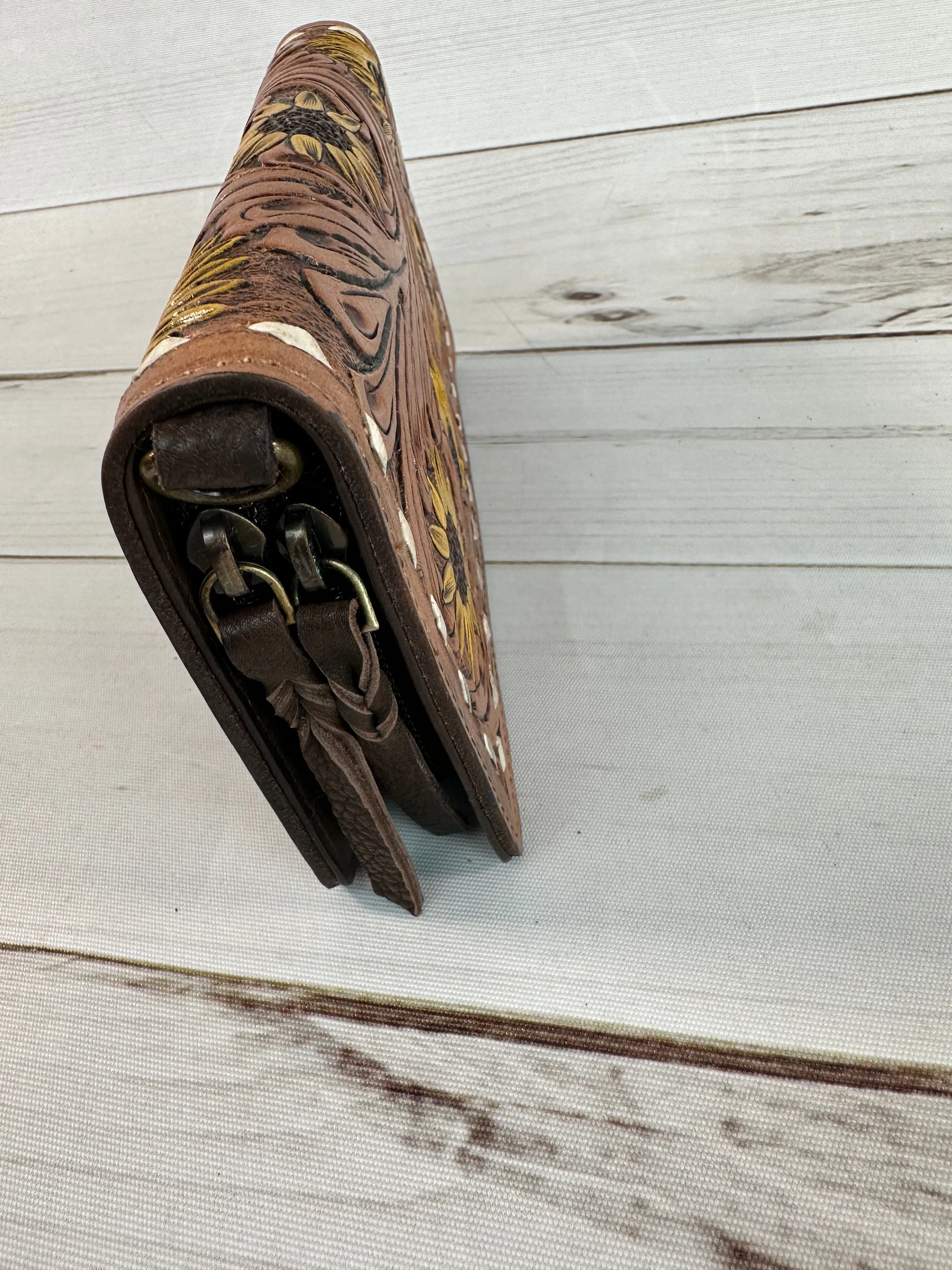 Sunflower Tooled and Painted Carryall Wallet