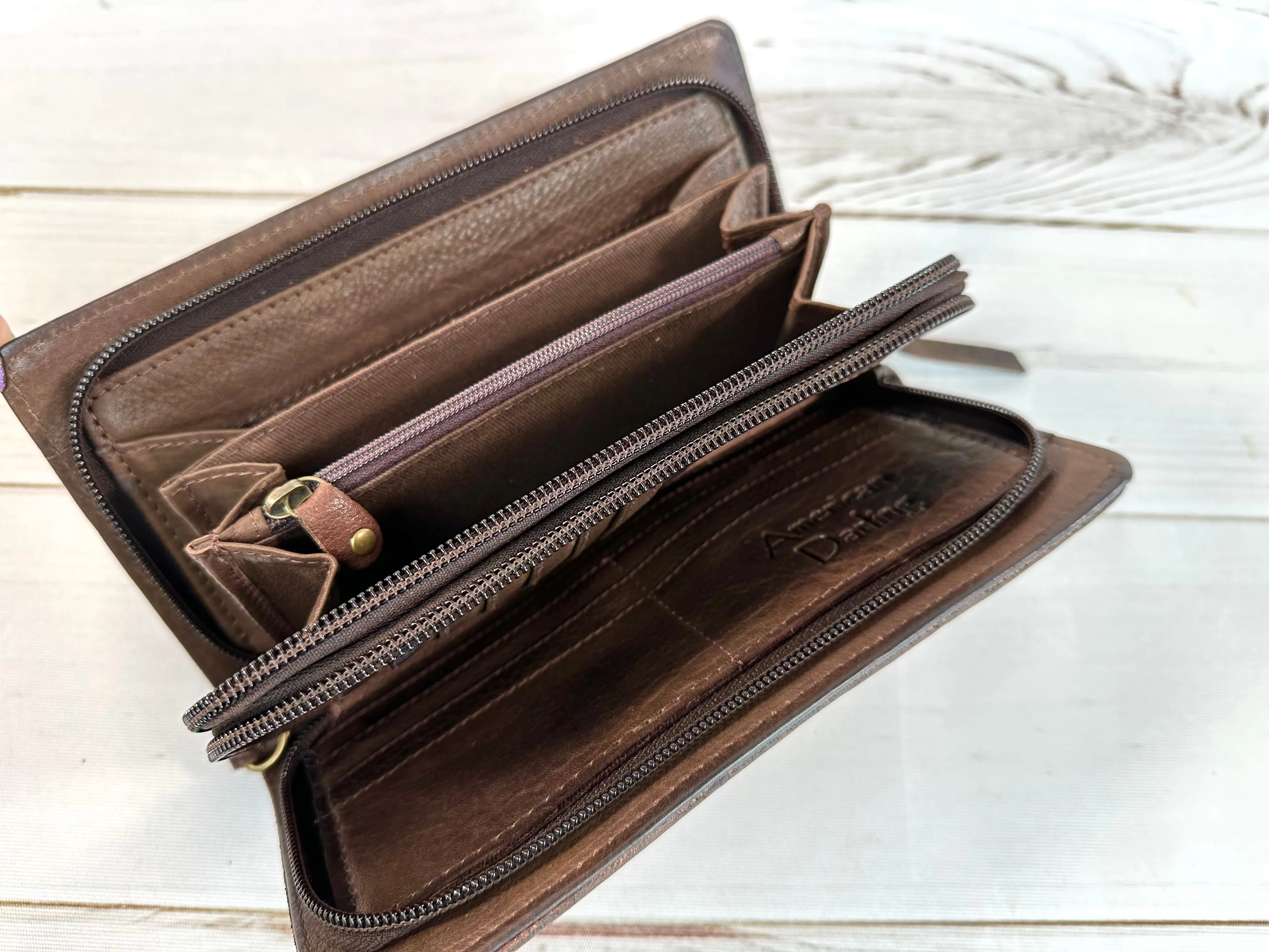 Sunflower Tooled and Painted Carryall Wallet