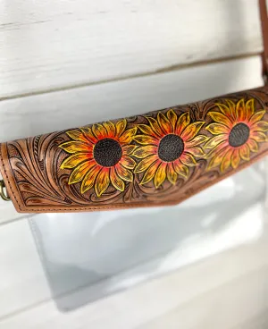 Sunflower Tooled Leather Flap Clear Bag