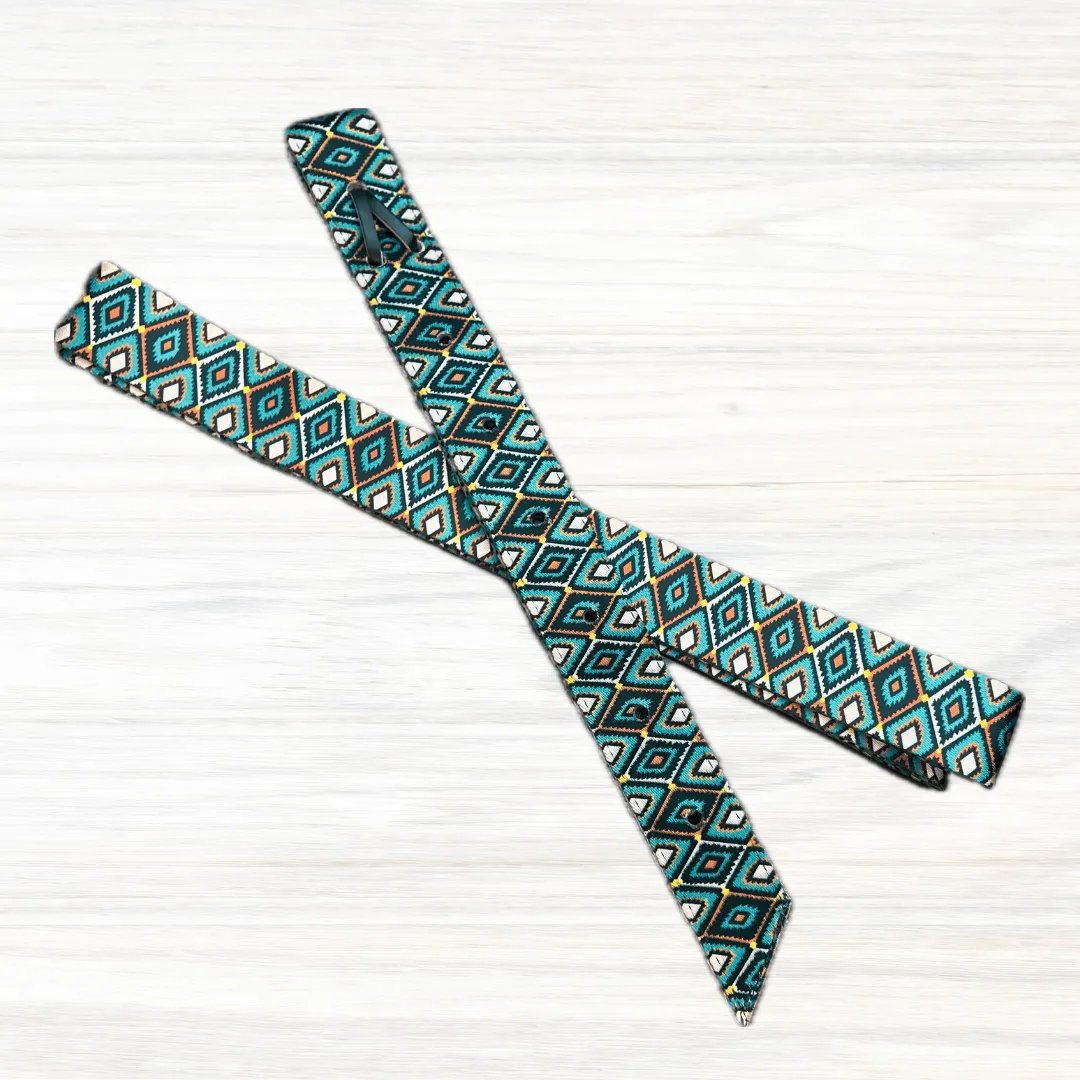 Teal Brown Orange Diamond Pattern Cinch Strap Set