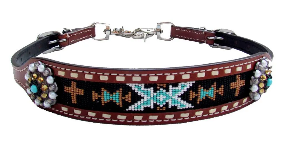 Teal Gold and Black Beaded Wither Strap