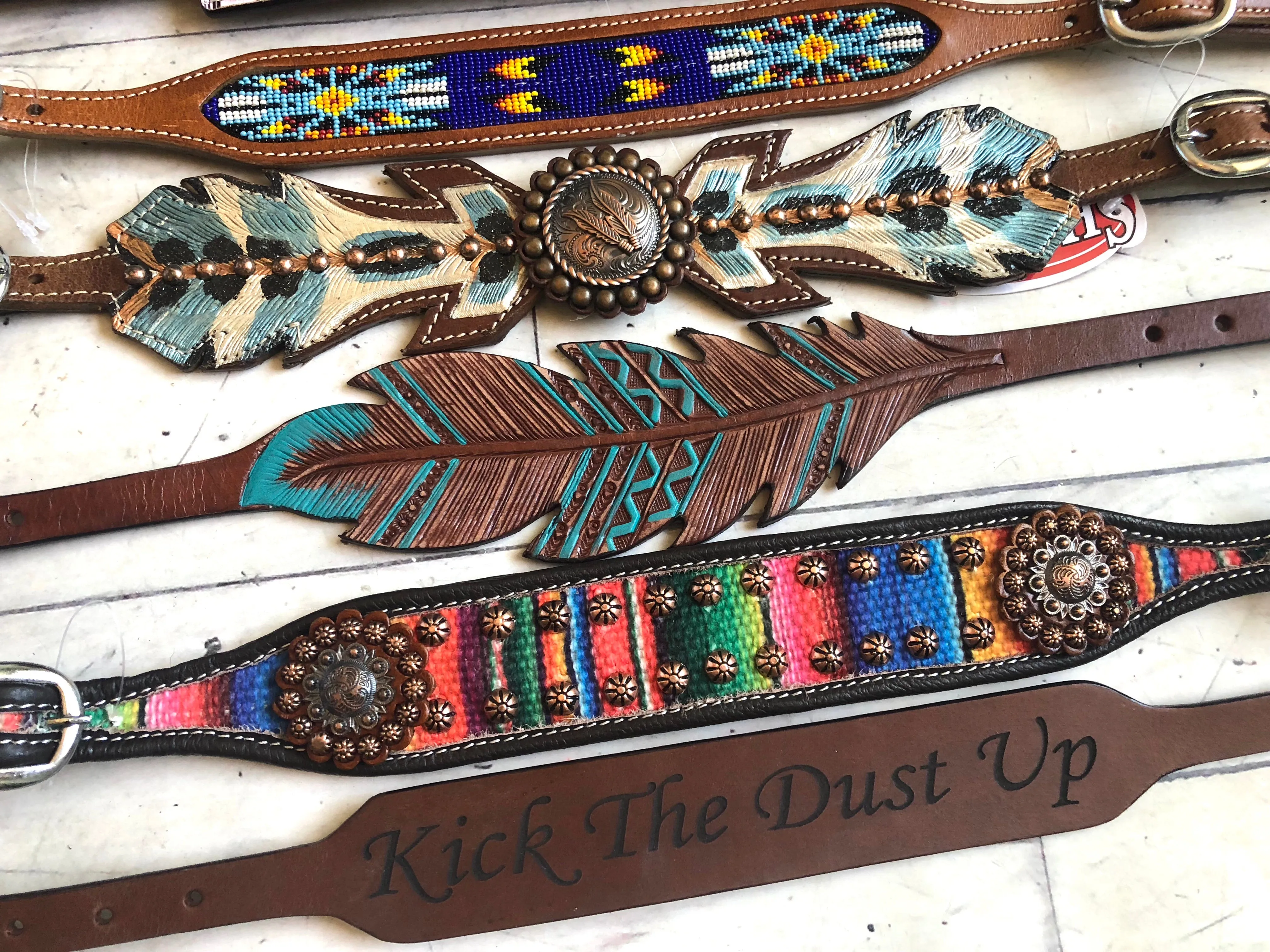 Teal Painted Feather Wither Strap