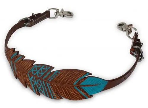 Teal Painted Feather Wither Strap