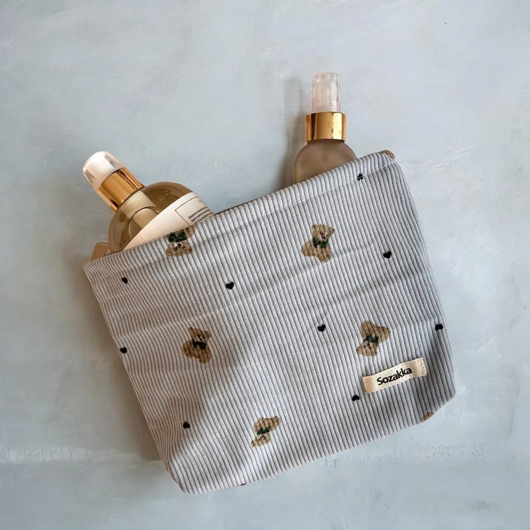 Teddy Bear Corduroy Makeup Bags