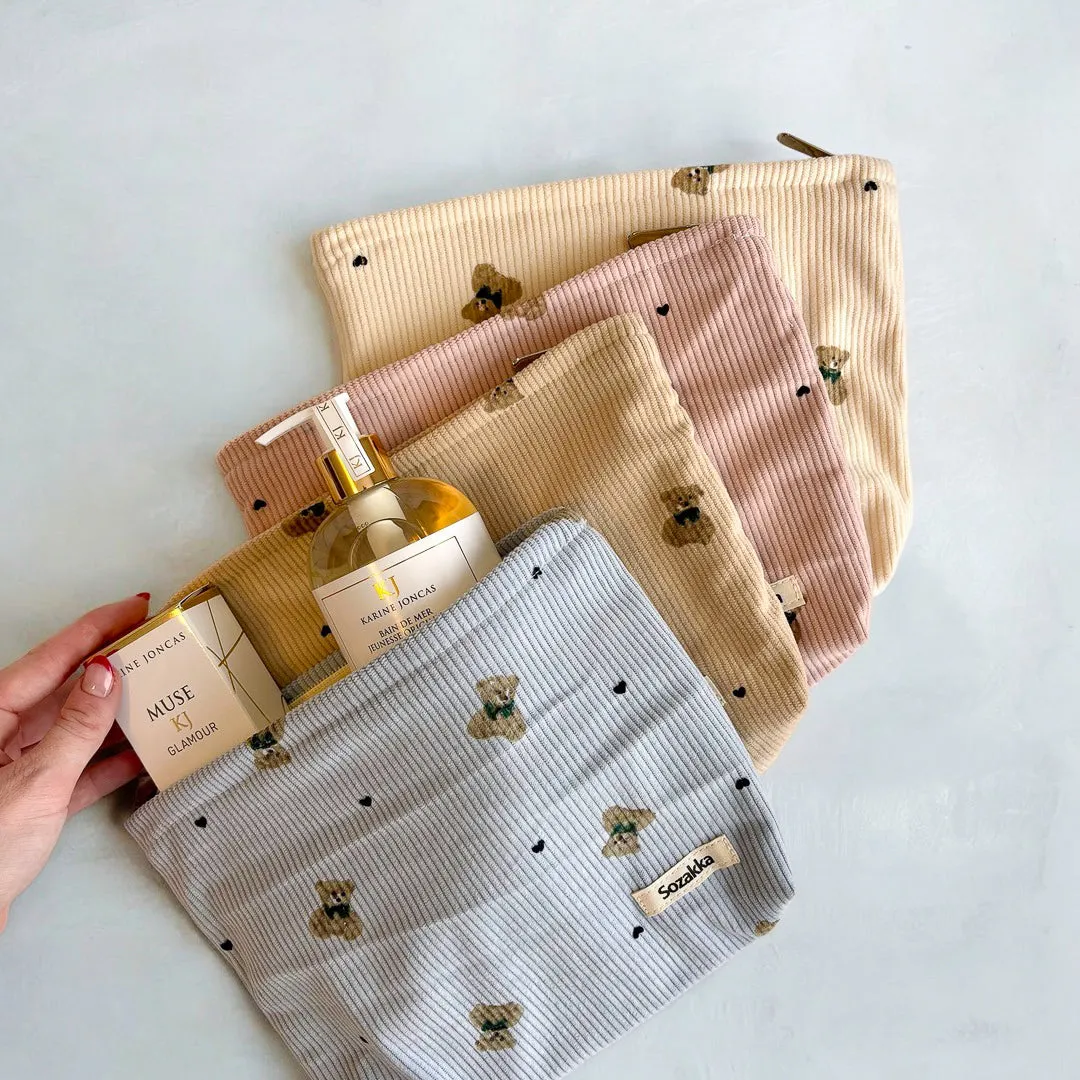 Teddy Bear Corduroy Makeup Bags