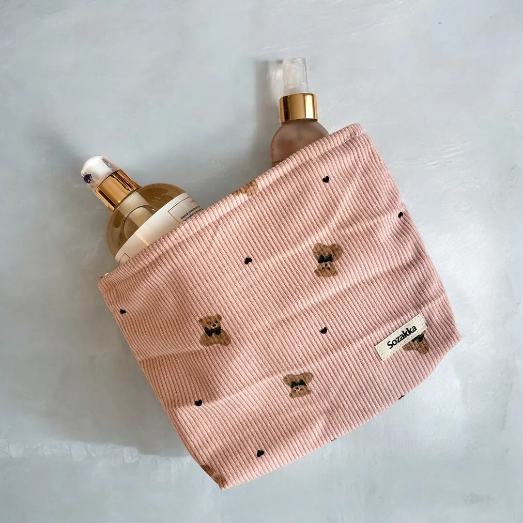 Teddy Bear Corduroy Makeup Bags