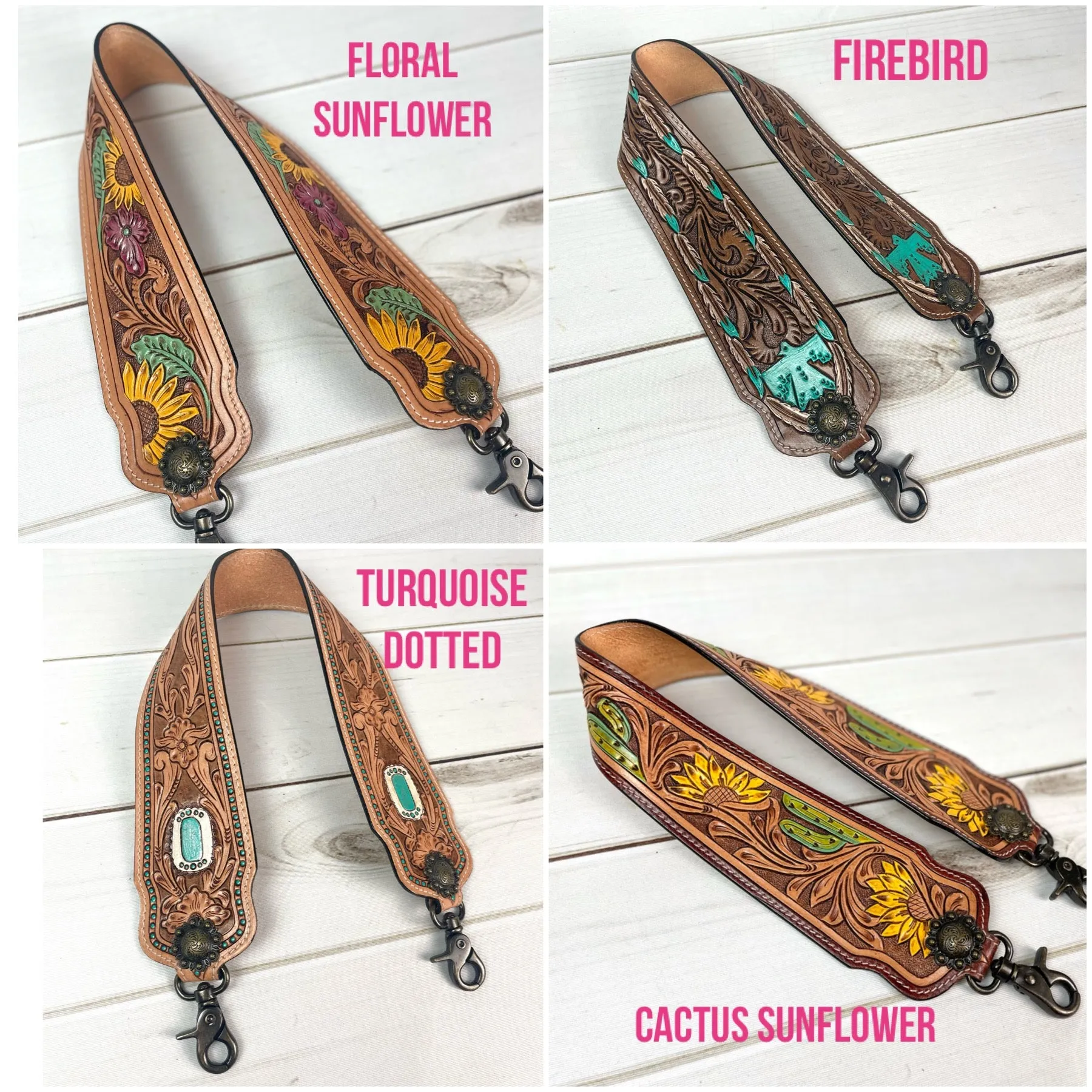 Tooled Leather and Hand Painted Wide Purse Strap - 7 Designs Available!