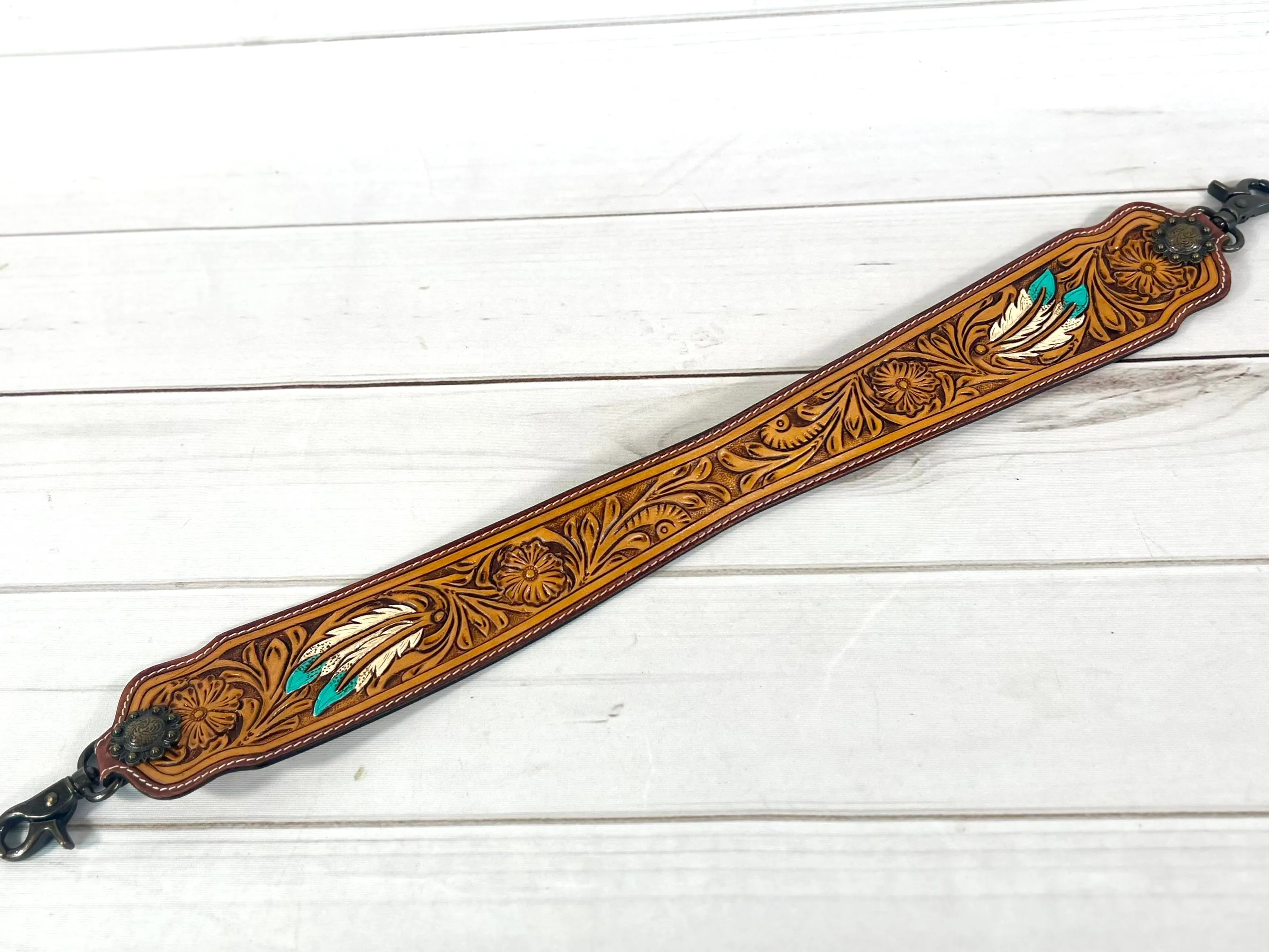 Tooled Leather and Hand Painted Wide Purse Strap - 7 Designs Available!