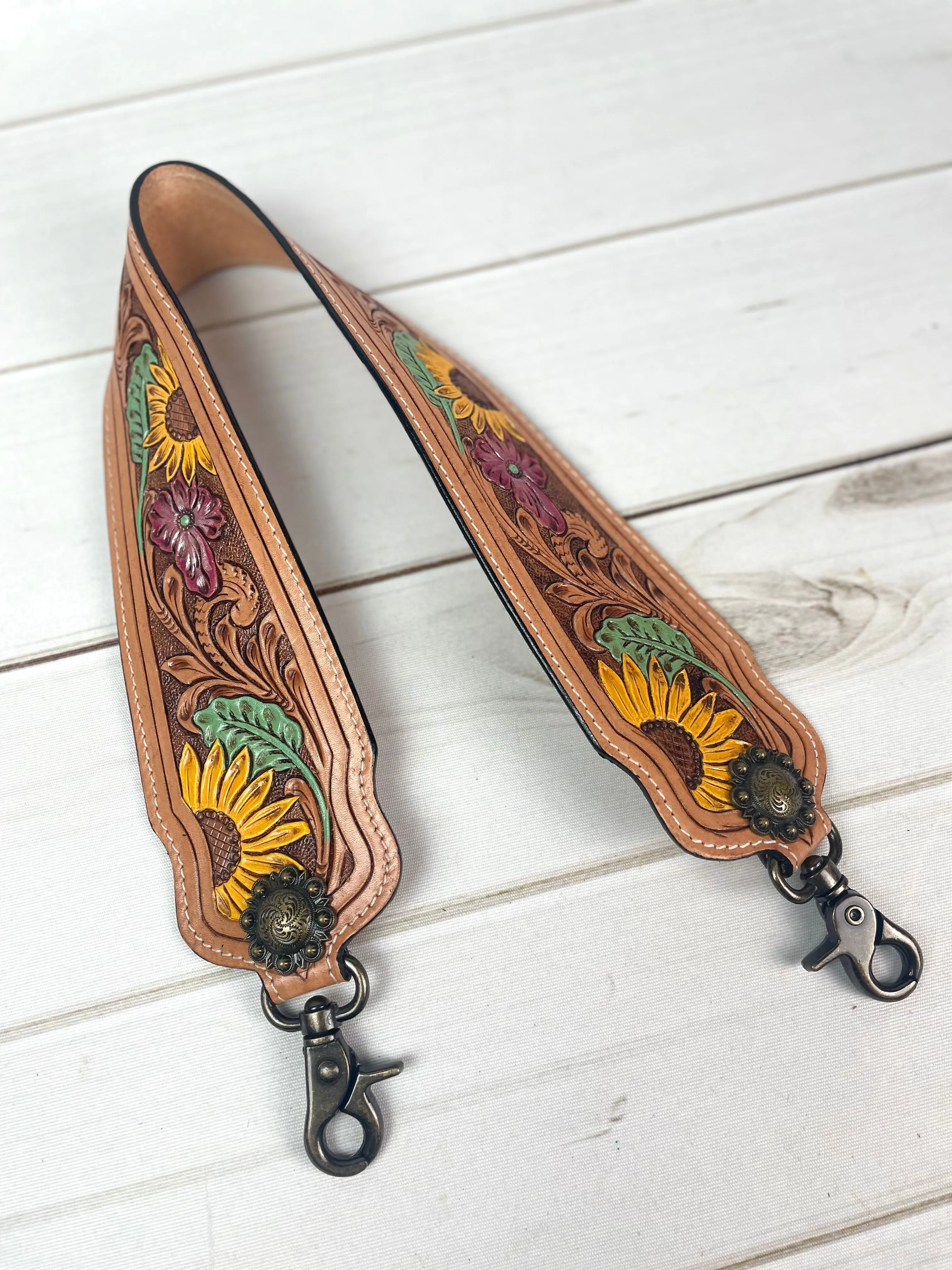 Tooled Leather and Hand Painted Wide Purse Strap - 7 Designs Available!