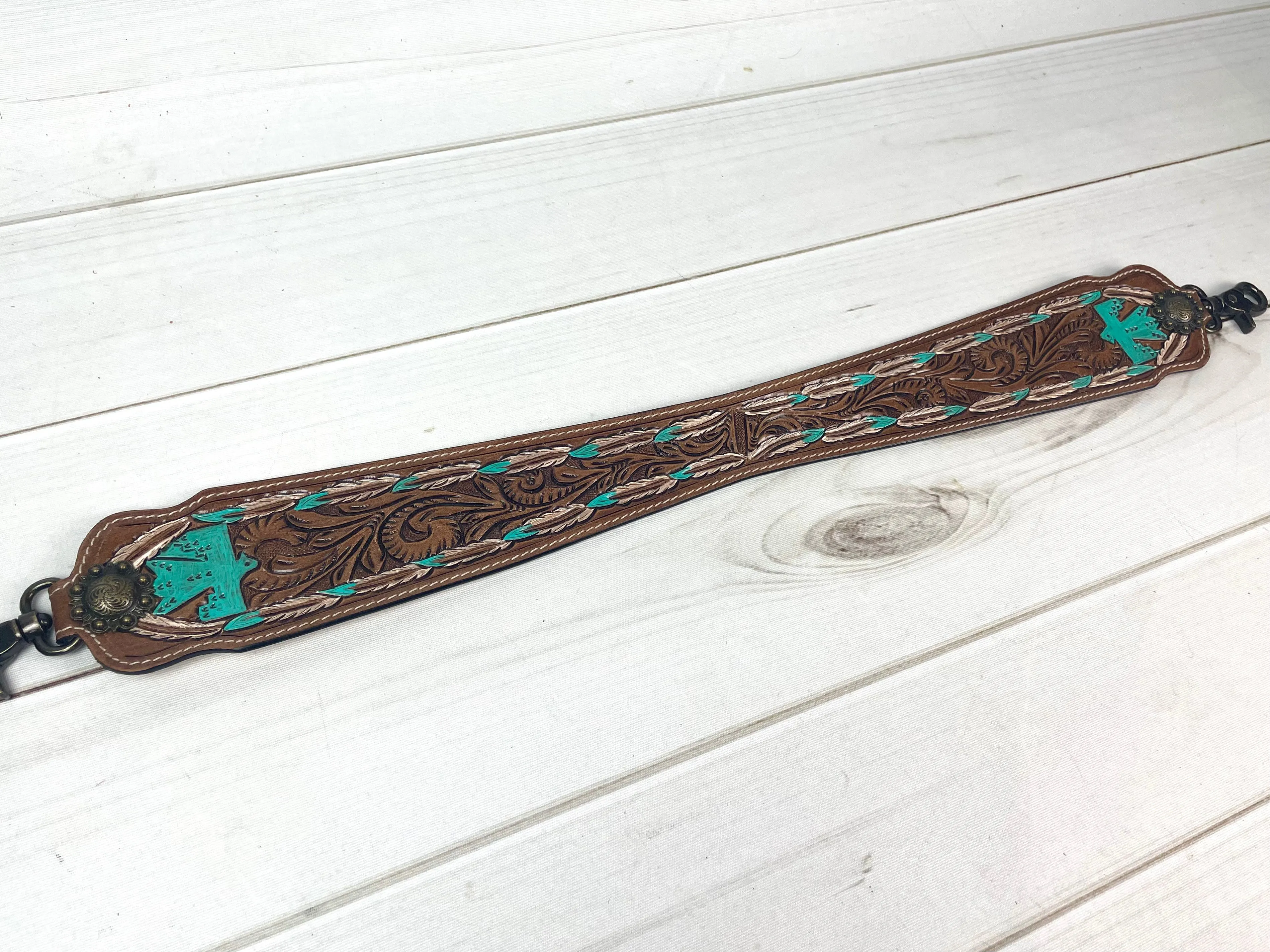 Tooled Leather and Hand Painted Wide Purse Strap - 7 Designs Available!