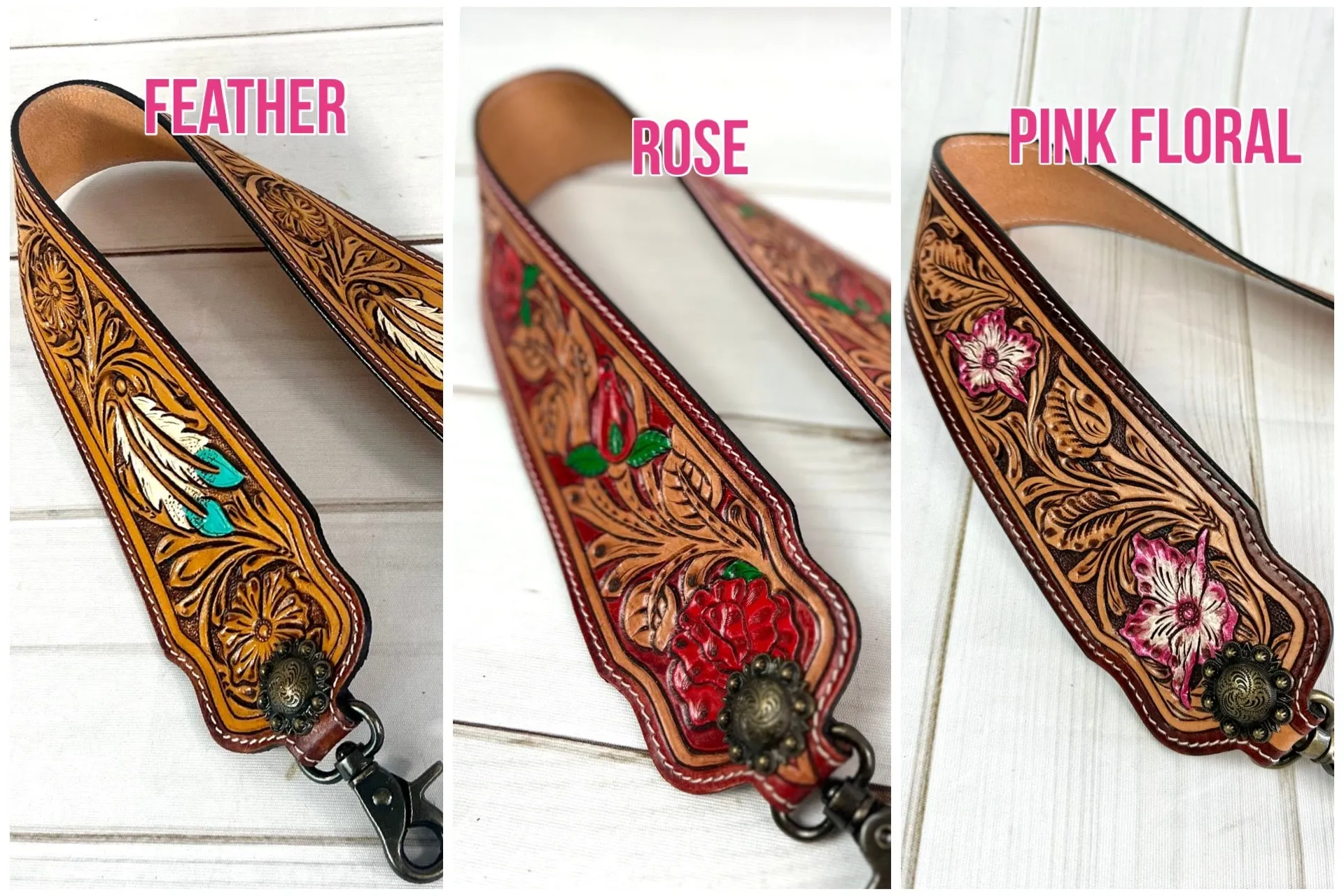 Tooled Leather and Hand Painted Wide Purse Strap - 7 Designs Available!