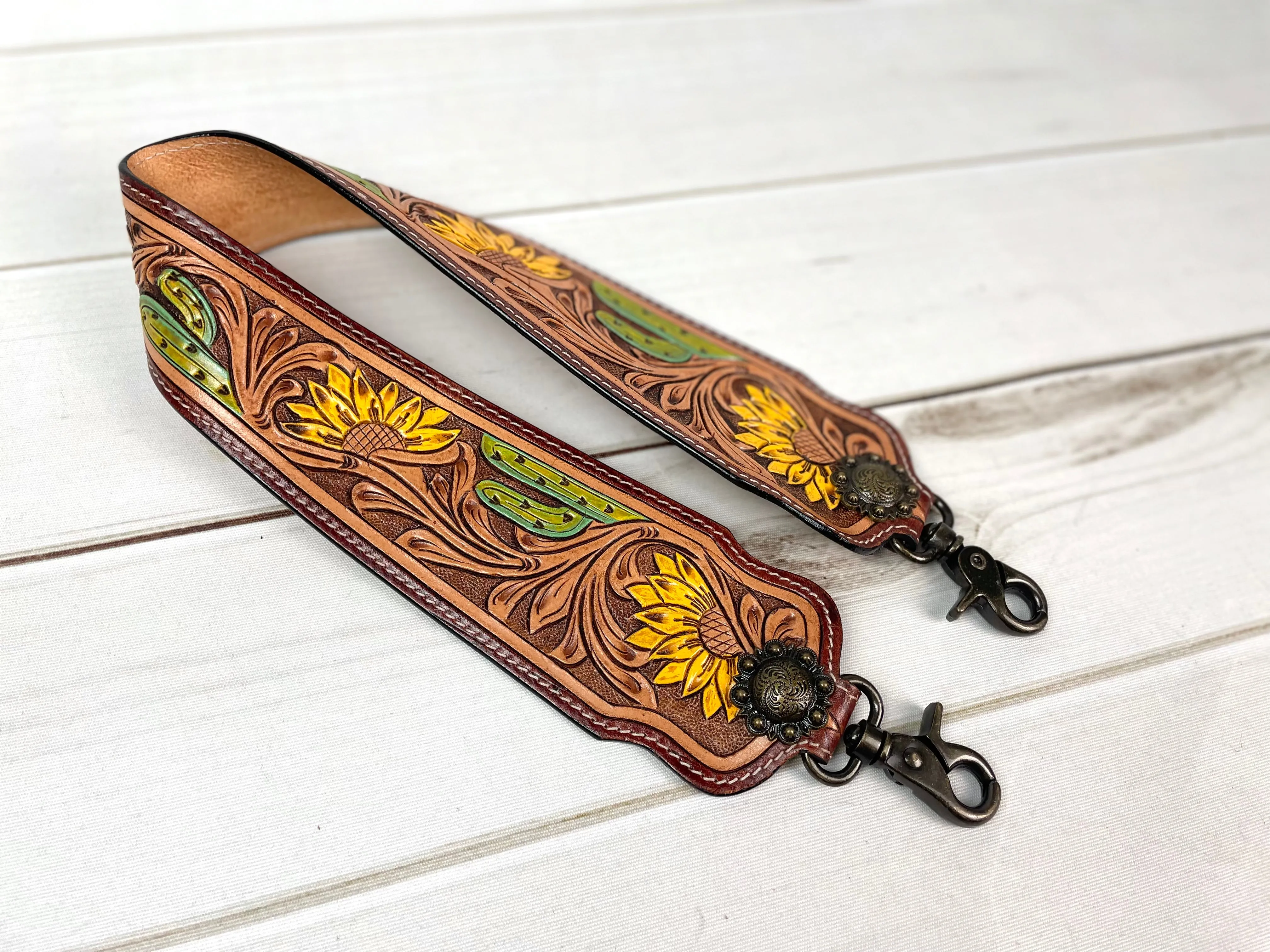 Tooled Leather and Hand Painted Wide Purse Strap - 7 Designs Available!