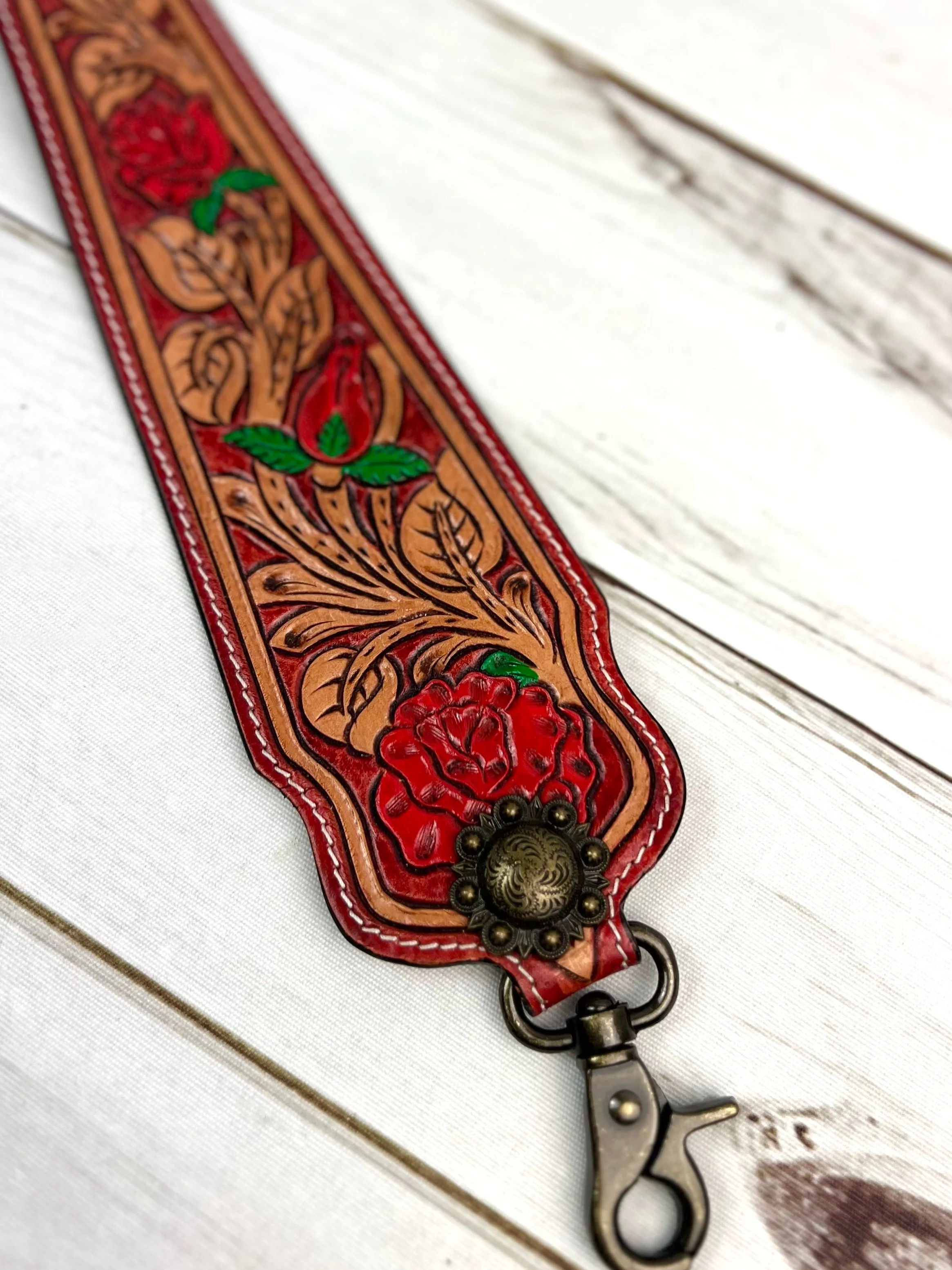 Tooled Leather and Hand Painted Wide Purse Strap - 7 Designs Available!
