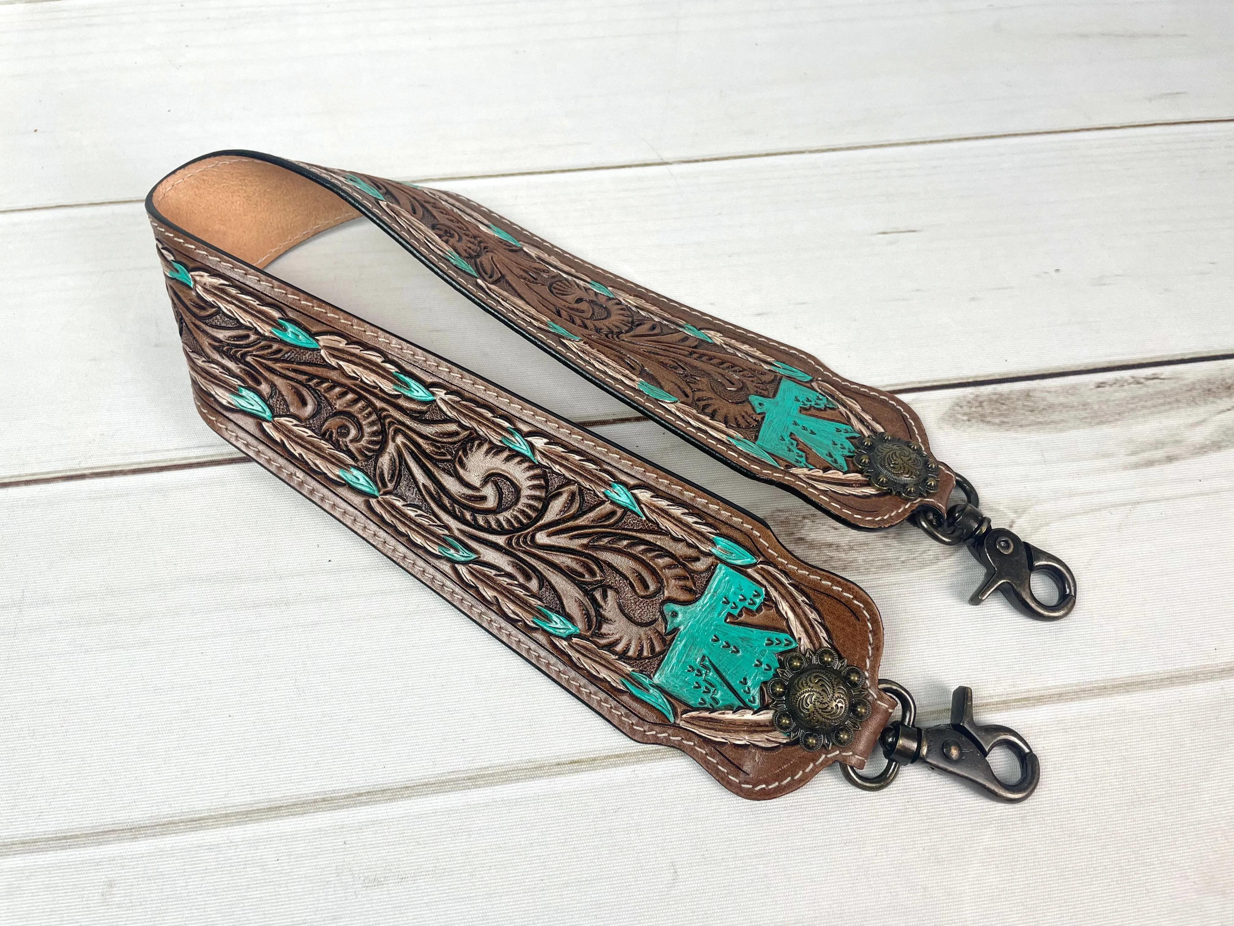 Tooled Leather and Hand Painted Wide Purse Strap - 7 Designs Available!