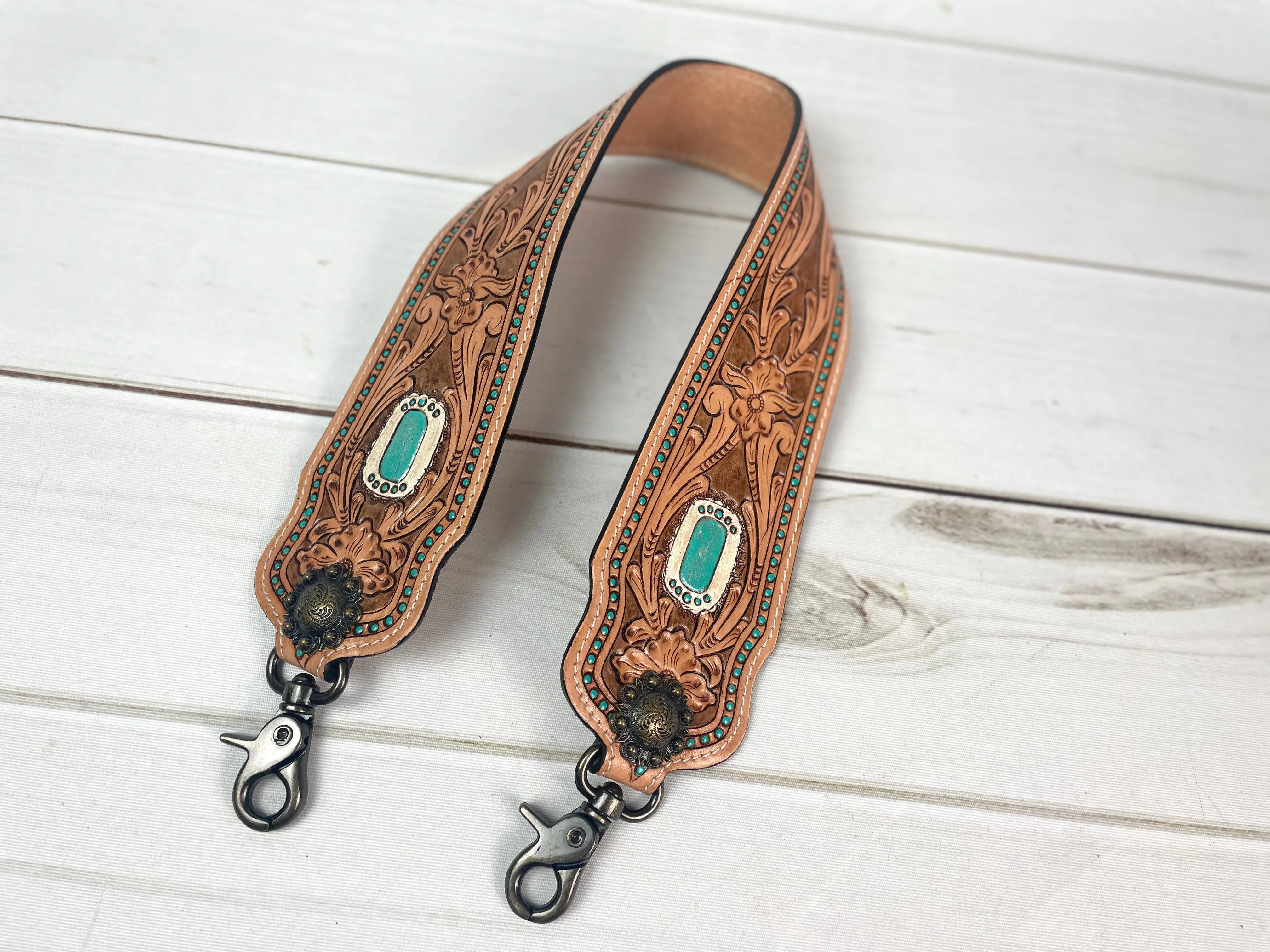 Tooled Leather and Hand Painted Wide Purse Strap - 7 Designs Available!