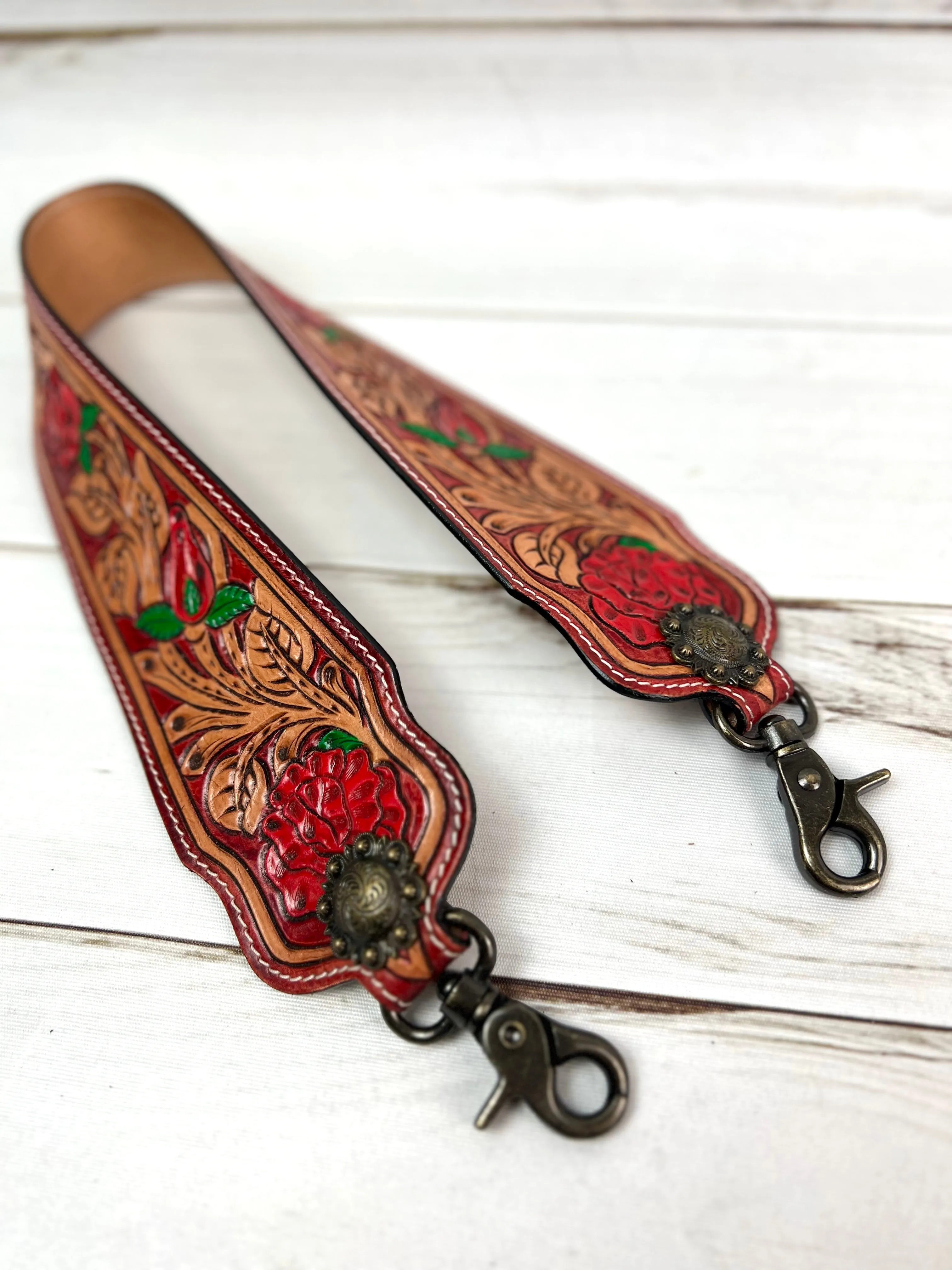 Tooled Leather and Hand Painted Wide Purse Strap - 7 Designs Available!