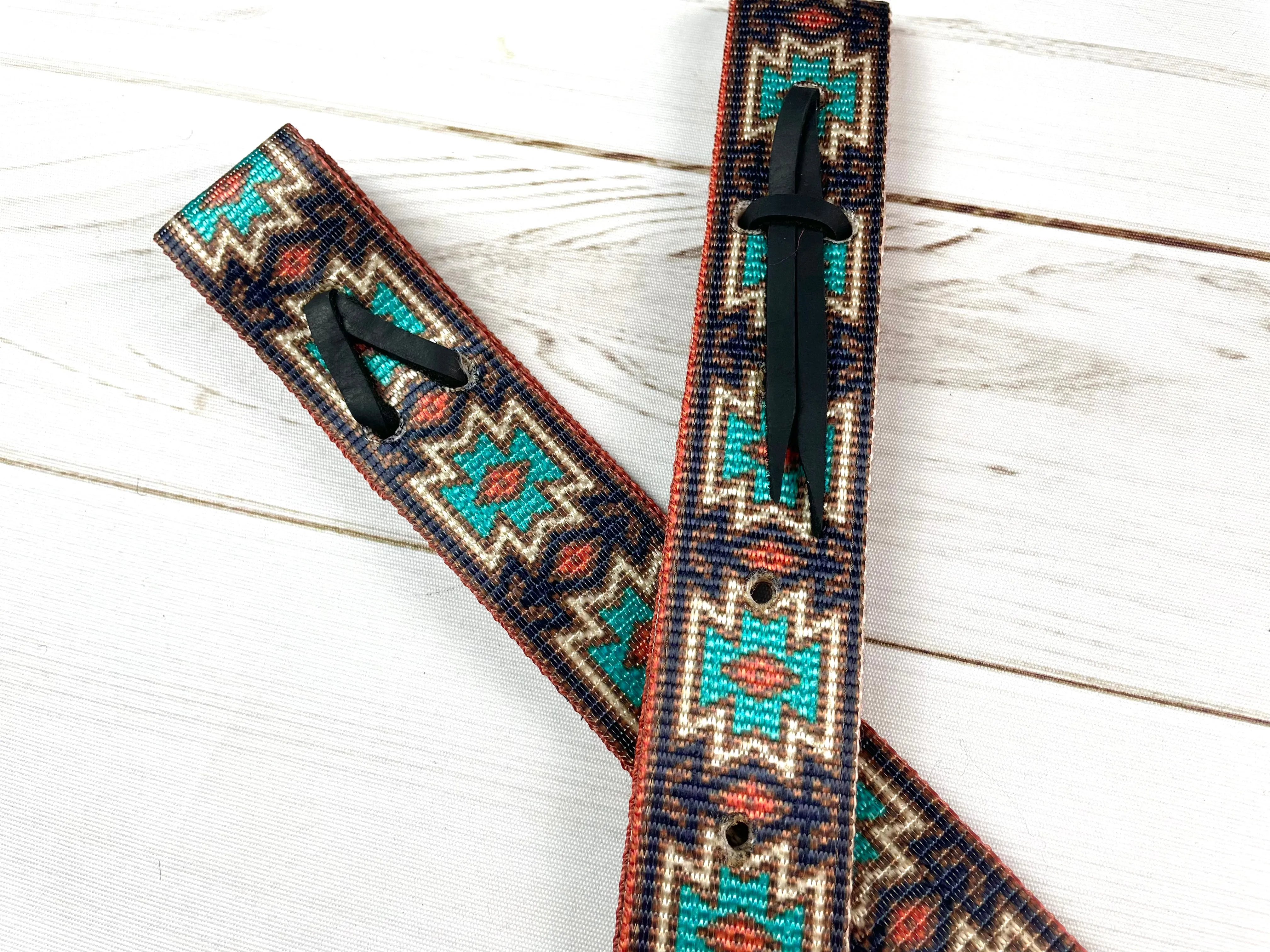 Turquoise & Brown Native Pattern Cinch Strap Set