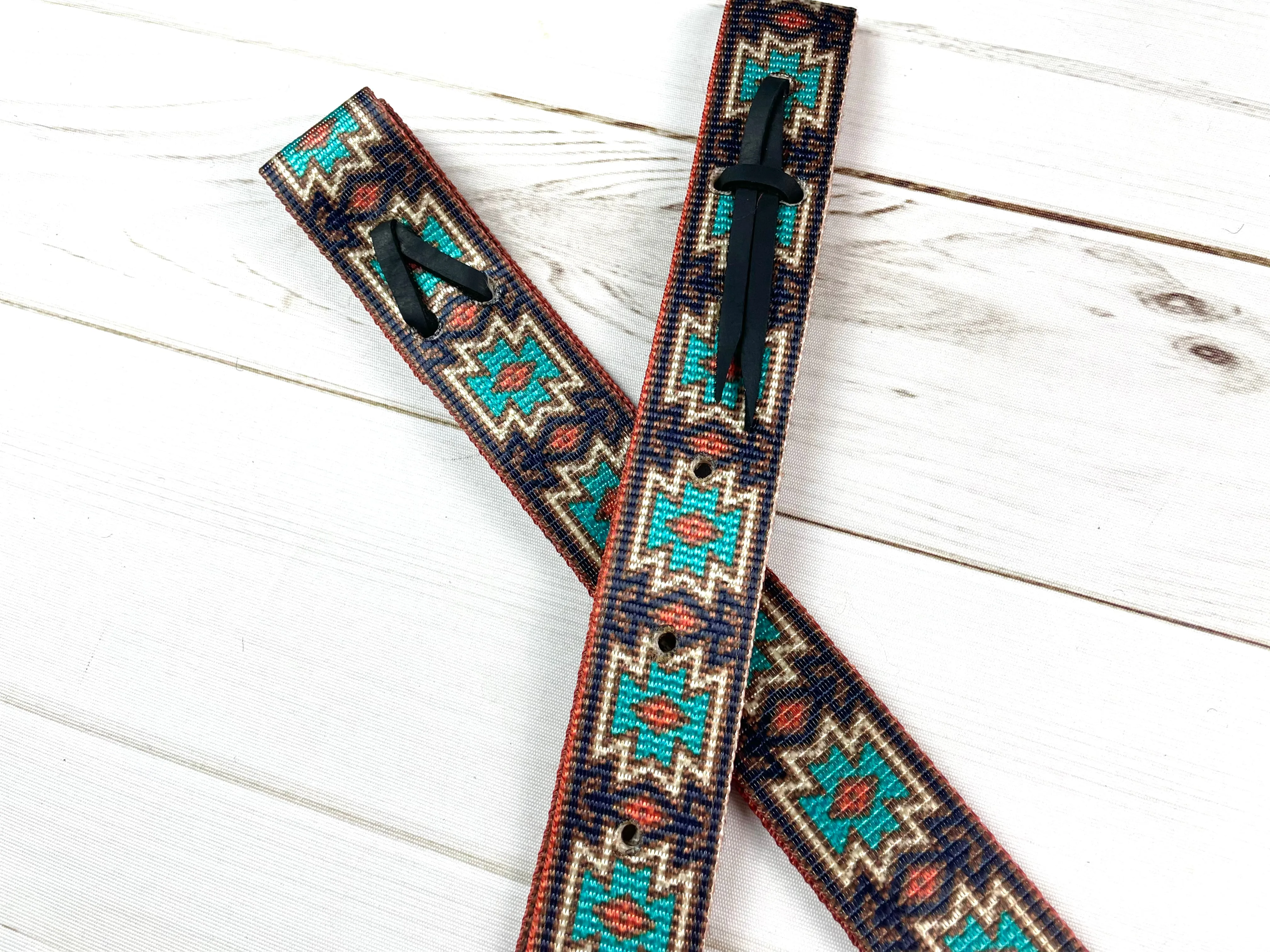 Turquoise & Brown Native Pattern Cinch Strap Set
