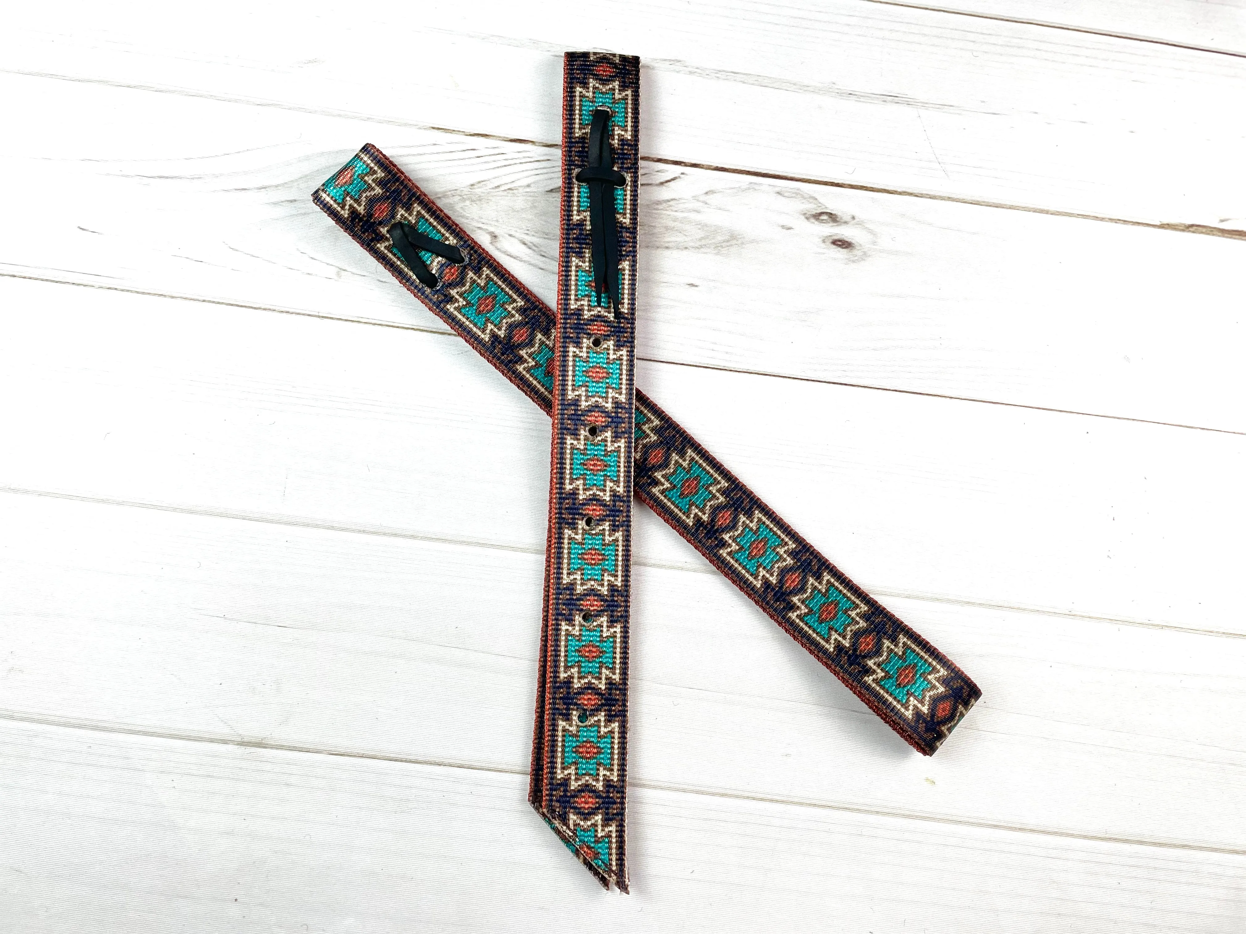 Turquoise & Brown Native Pattern Cinch Strap Set