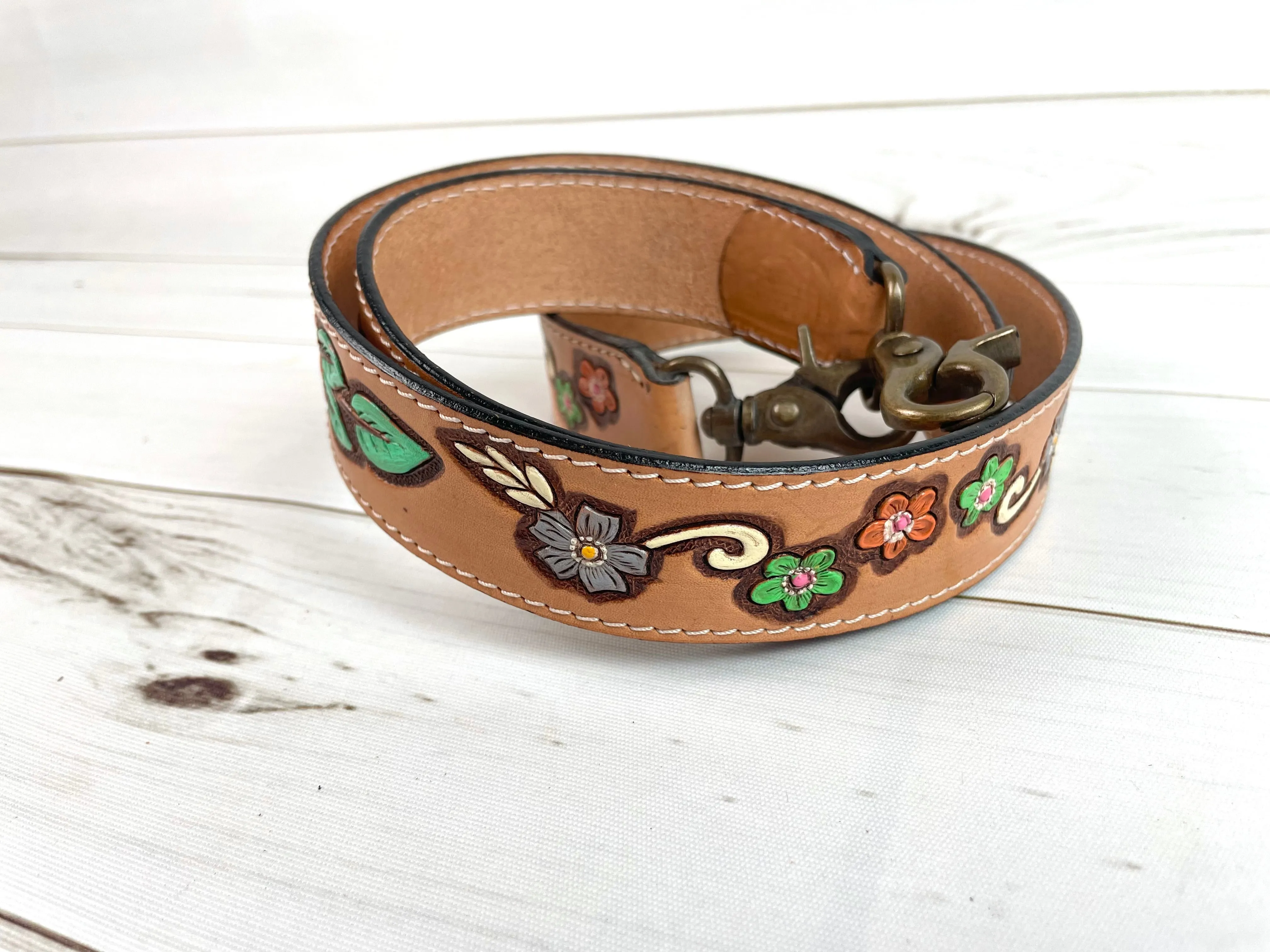 Vintage Flower Leather Handbag Strap