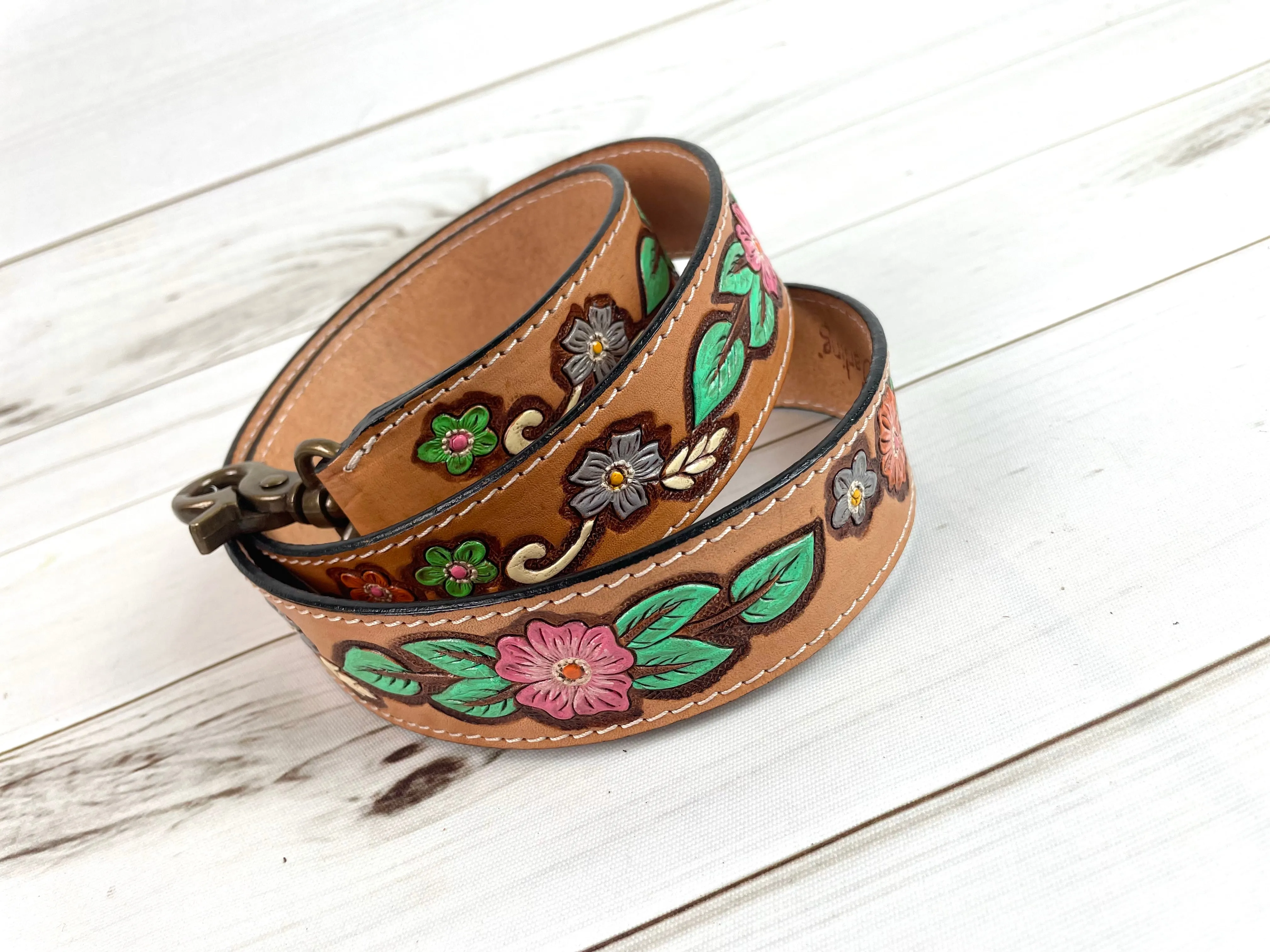 Vintage Flower Leather Handbag Strap