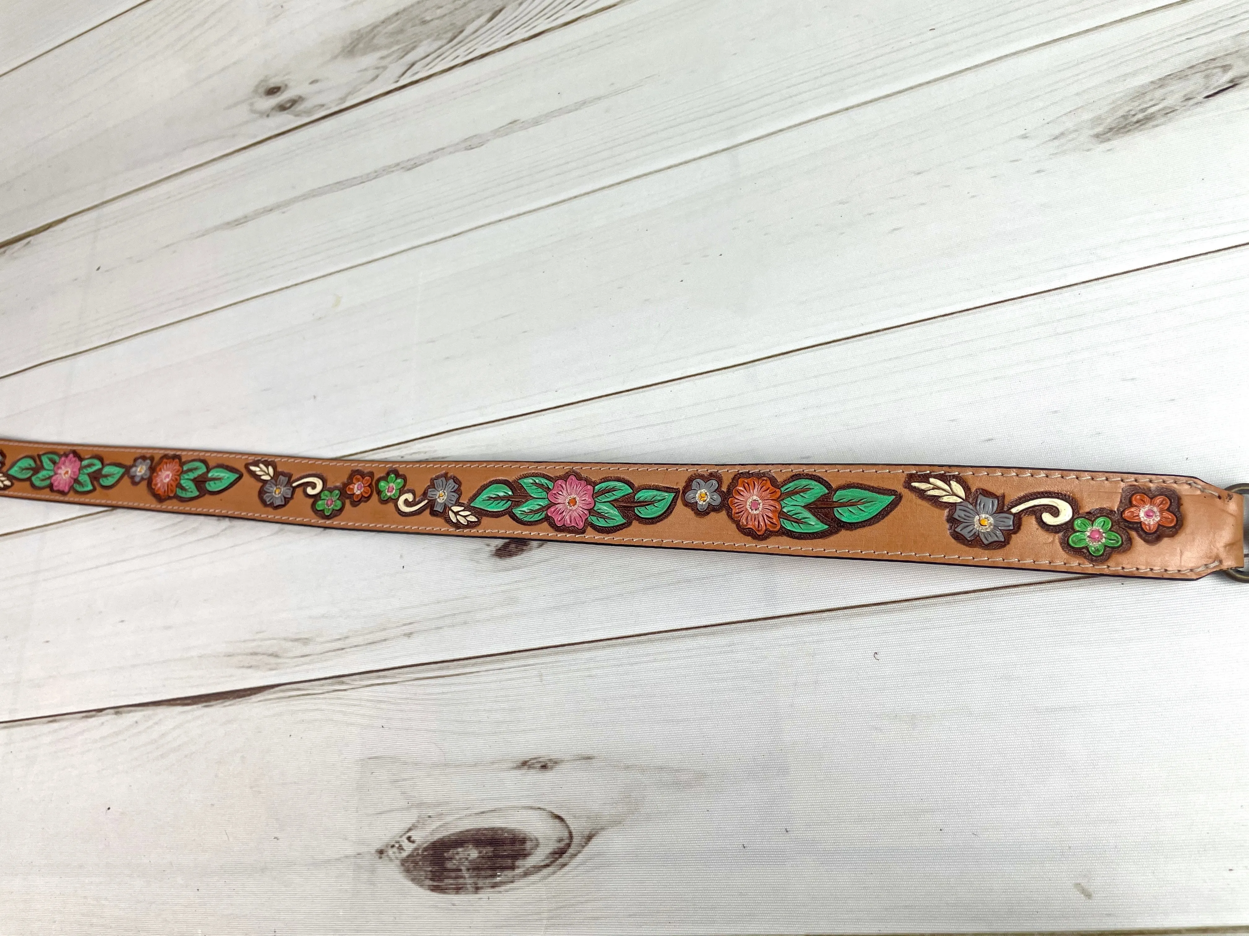 Vintage Flower Leather Handbag Strap