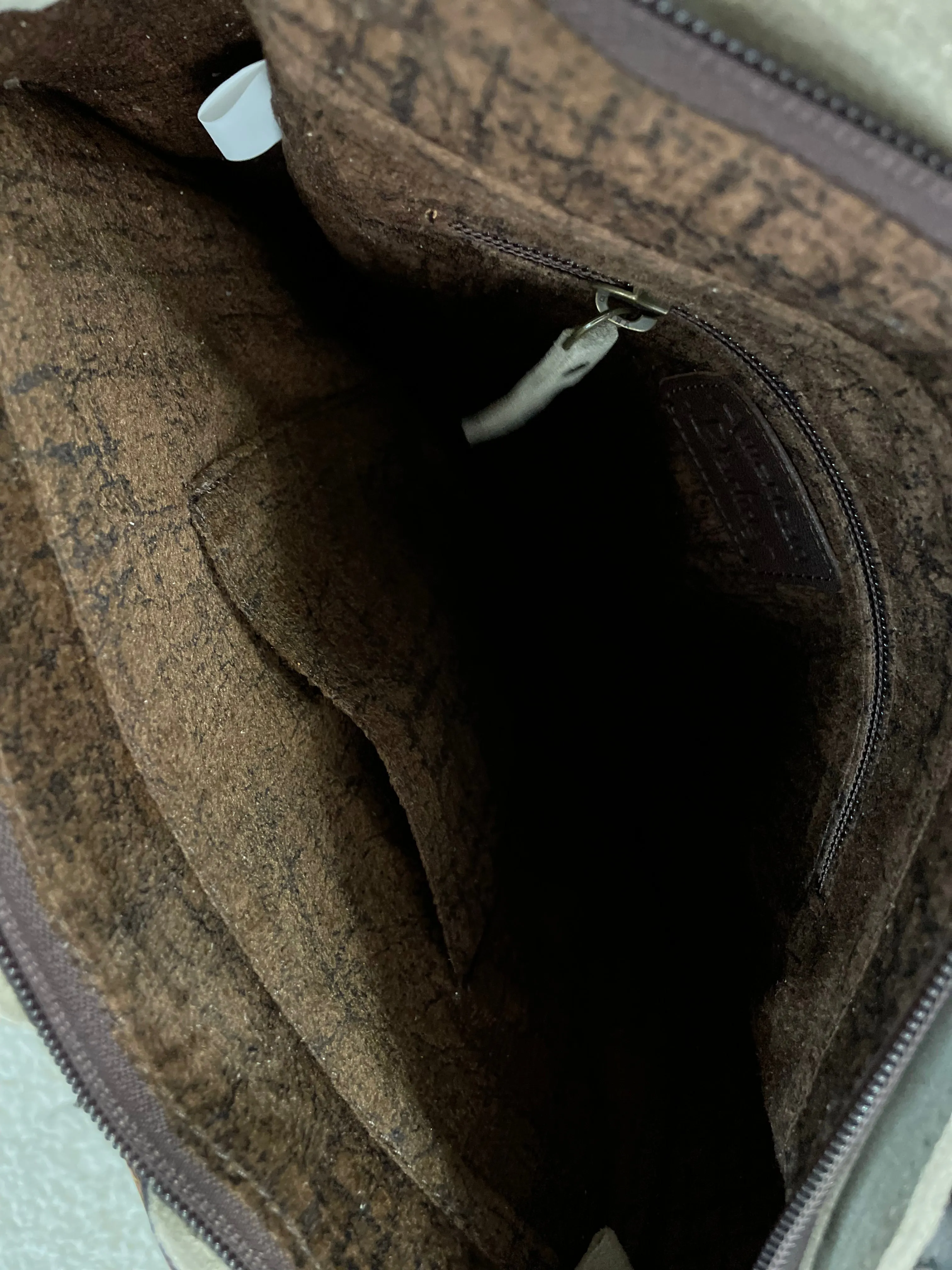 Vintage Grey Suede Tooled Leather Feather Handbag