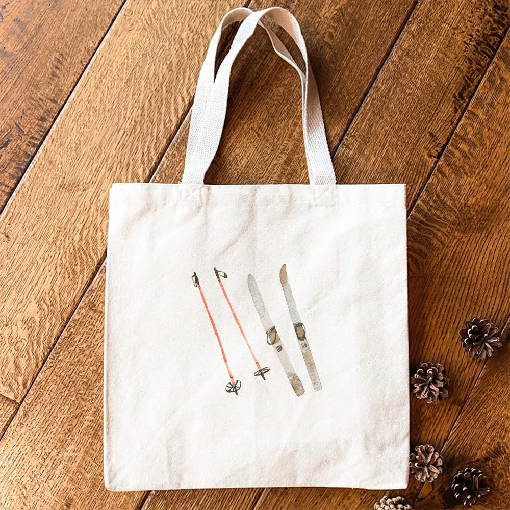 Watercolor Skis - Customizable Canvas Tote Bag