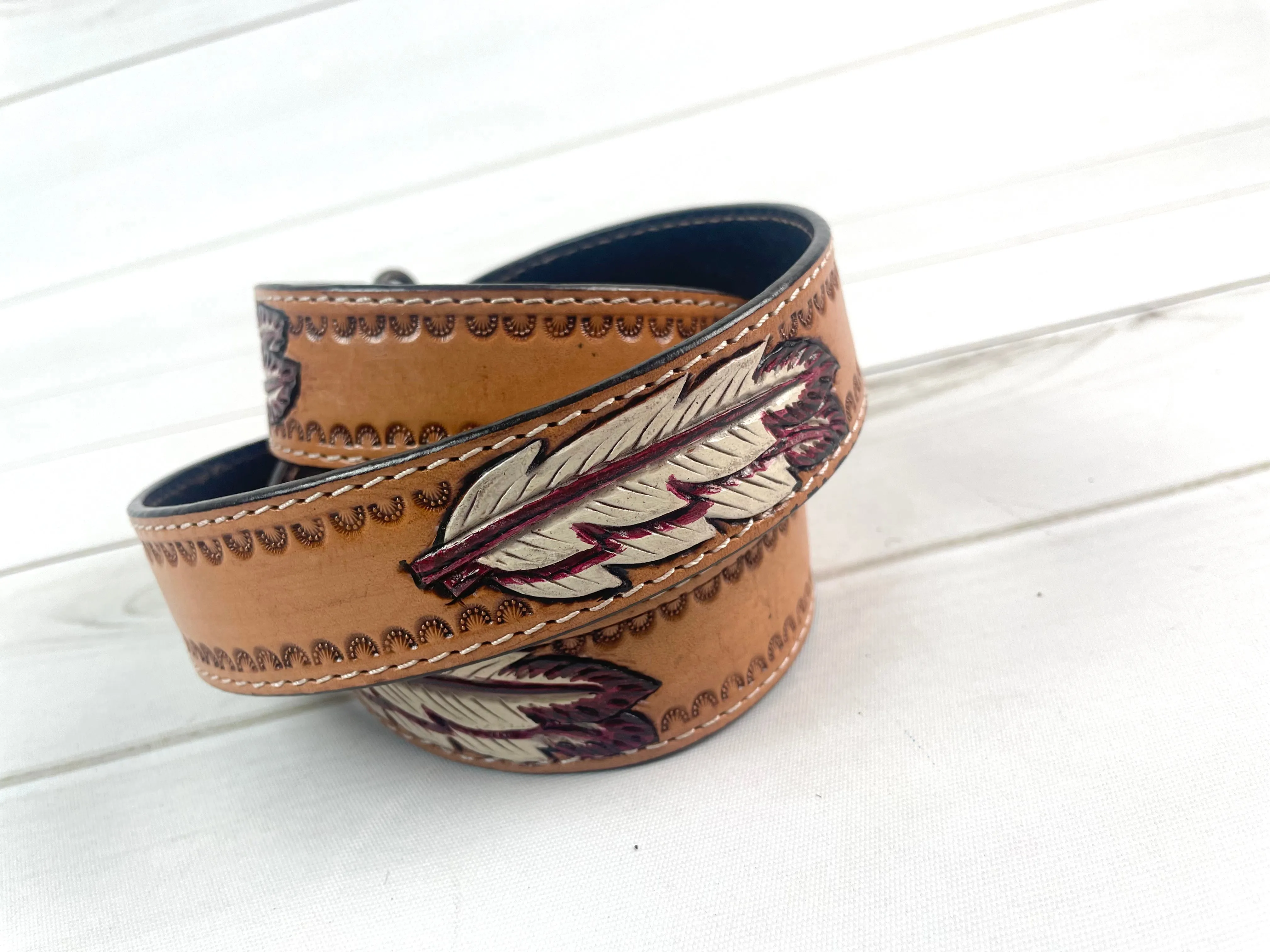 White & Burgundy Hand Painted Feather Crossbody Handbag Strap