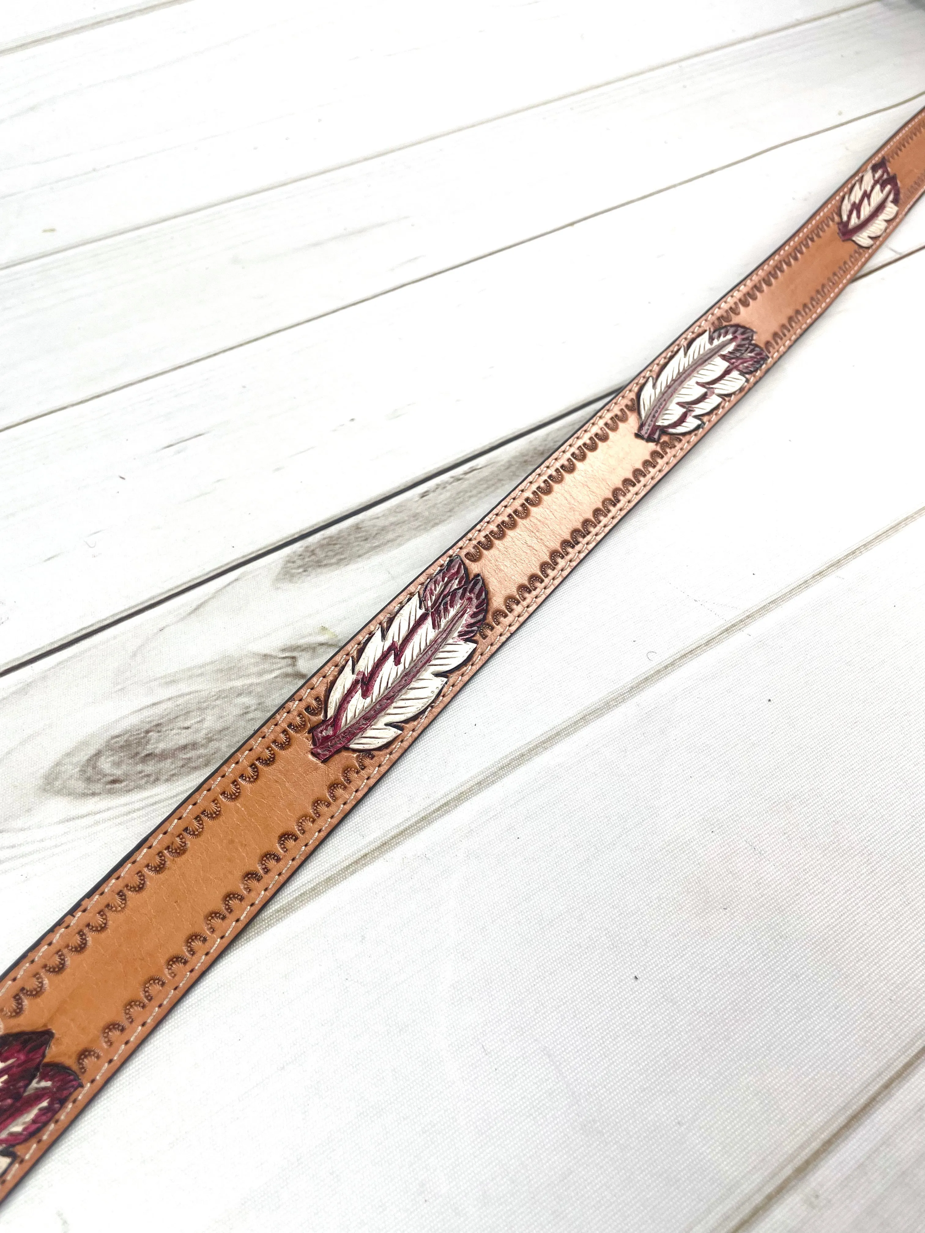 White & Burgundy Hand Painted Feather Crossbody Handbag Strap