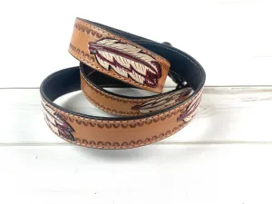 White & Burgundy Hand Painted Feather Crossbody Handbag Strap