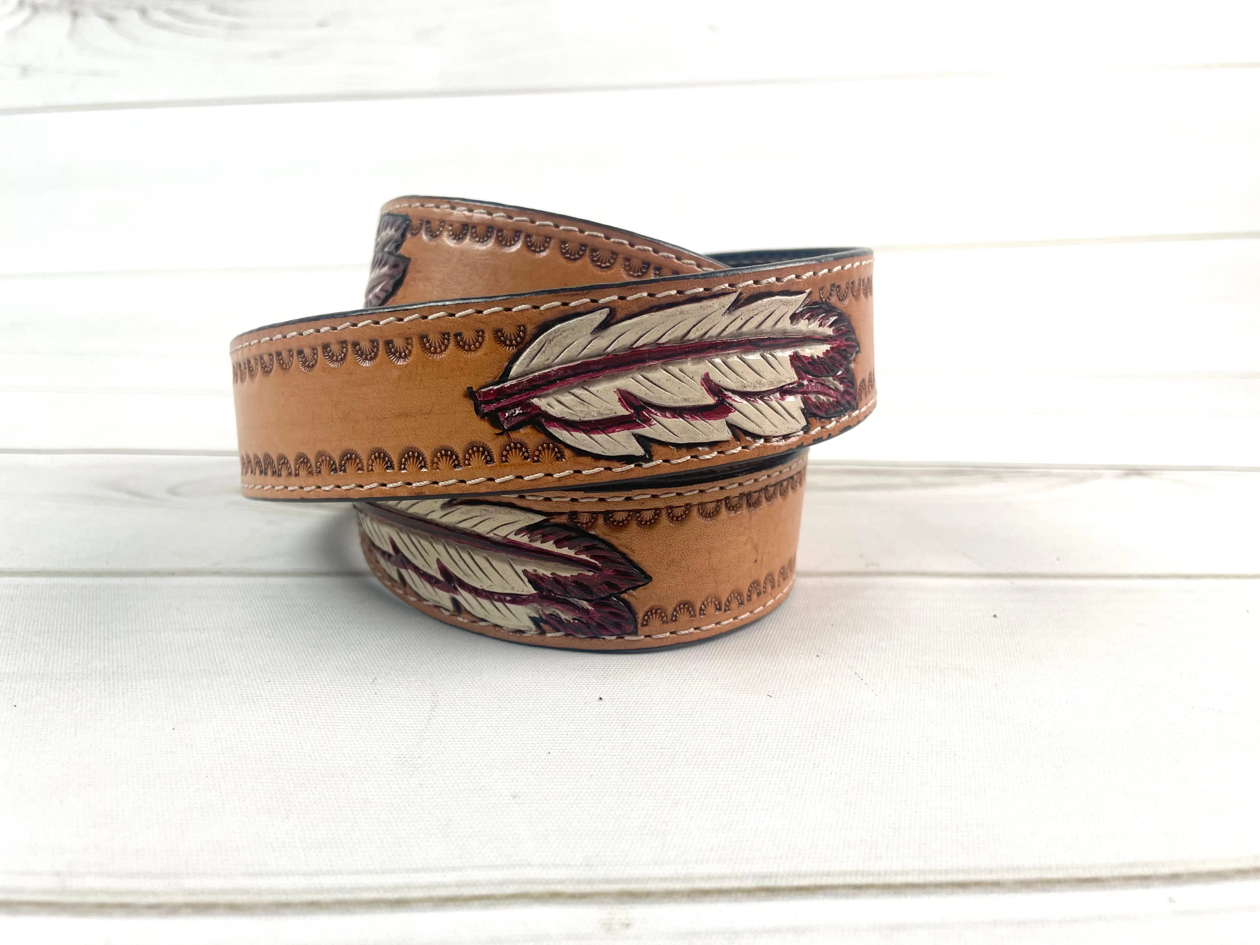 White & Burgundy Hand Painted Feather Crossbody Handbag Strap