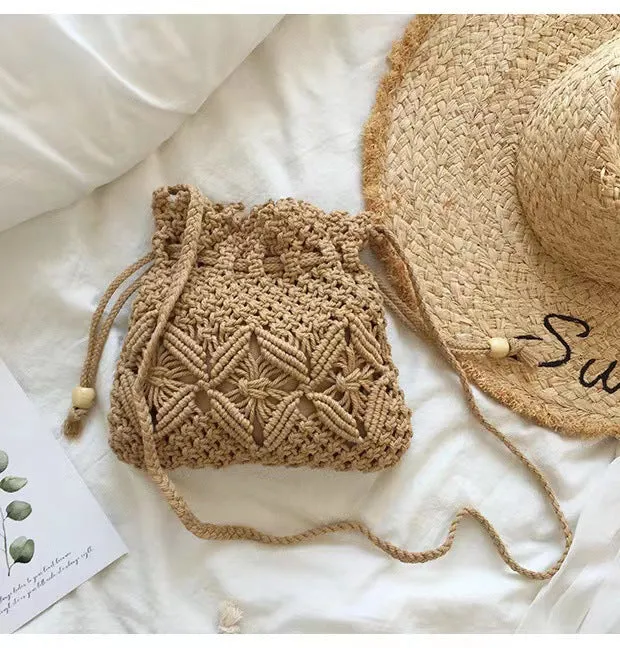 Woven Mori Cotton Thread Fresh Hollow Crossbody Bags
