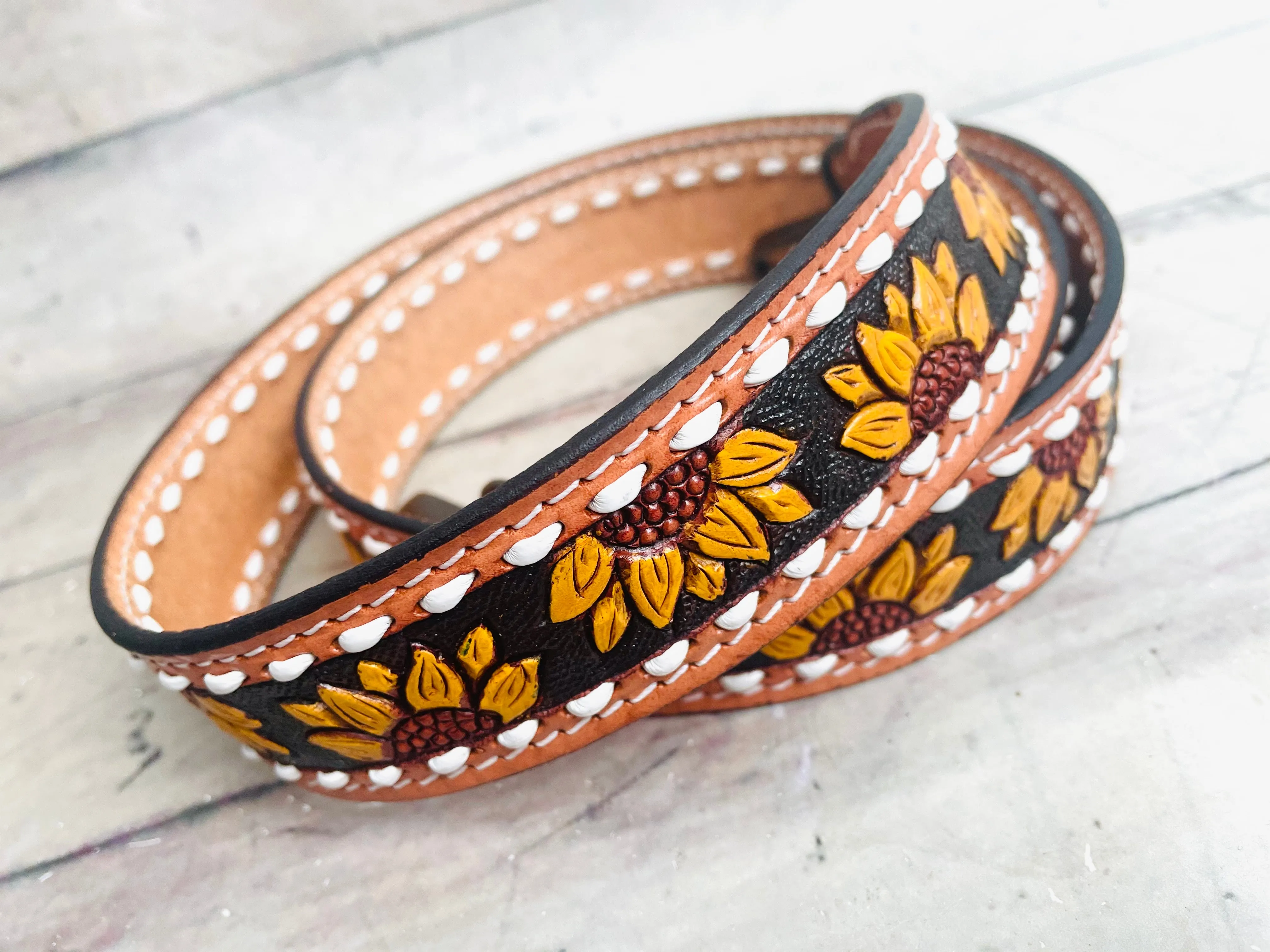 Yellow Sunflower White Buckstitch Handbag Strap