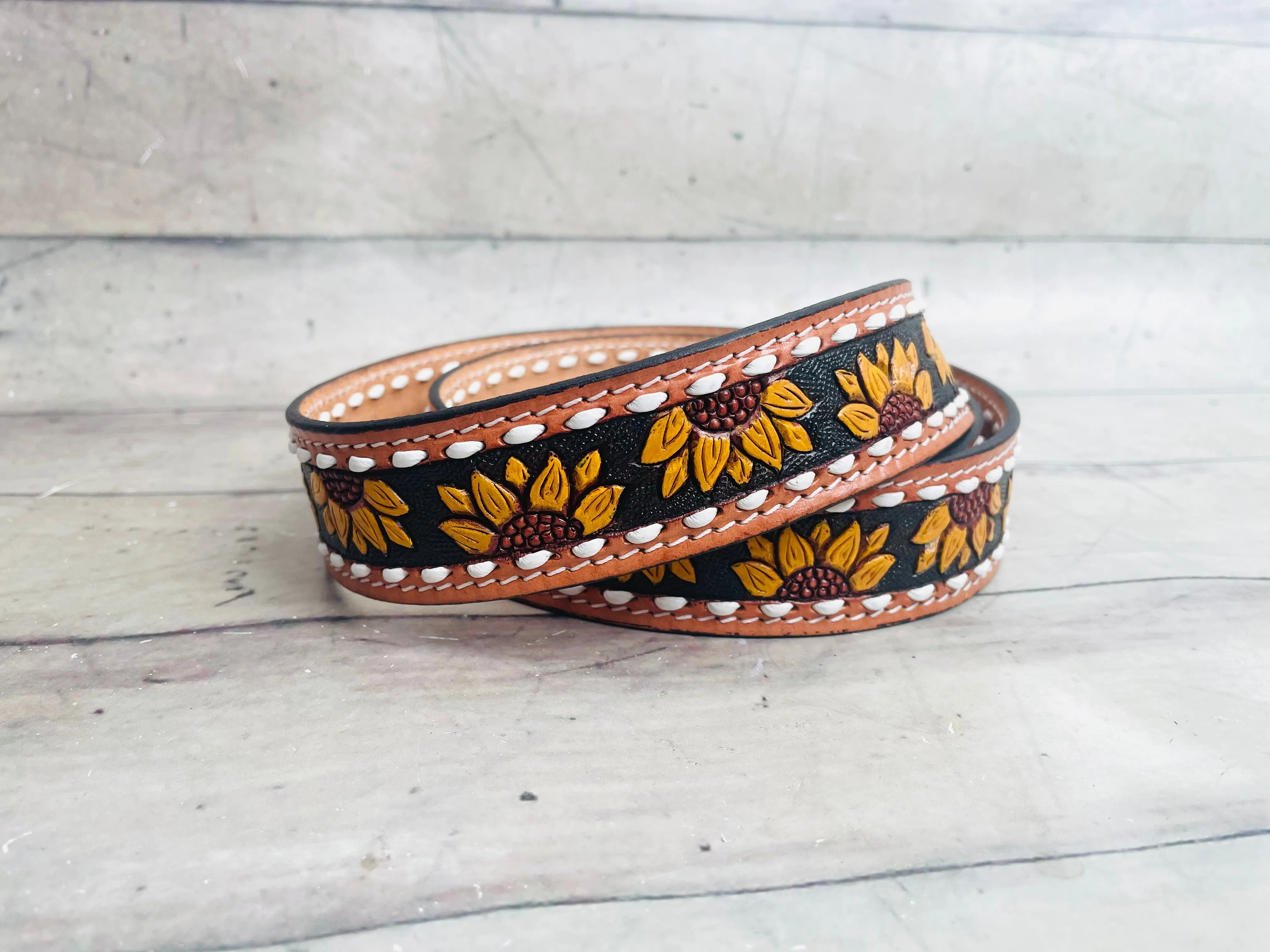 Yellow Sunflower White Buckstitch Handbag Strap